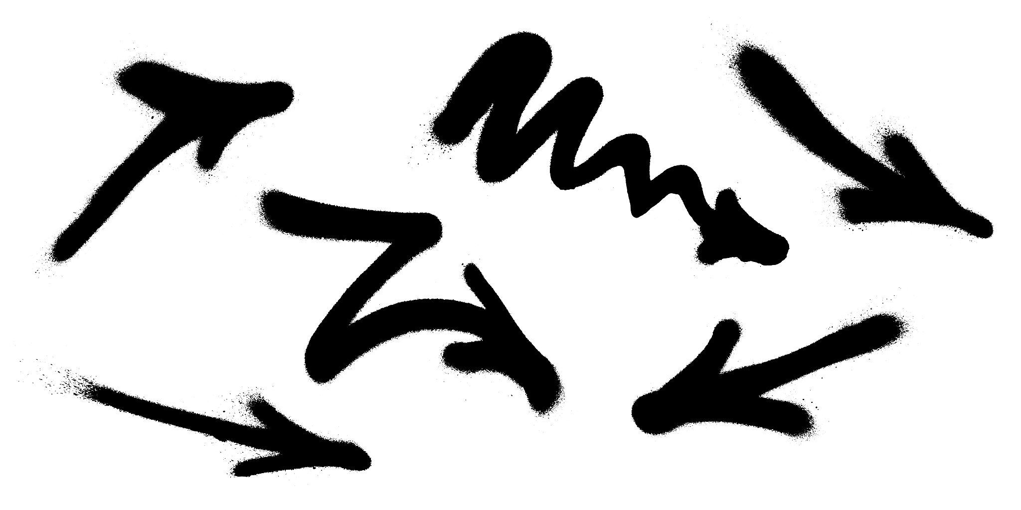 graffiti arrows set with overspray in black over white.