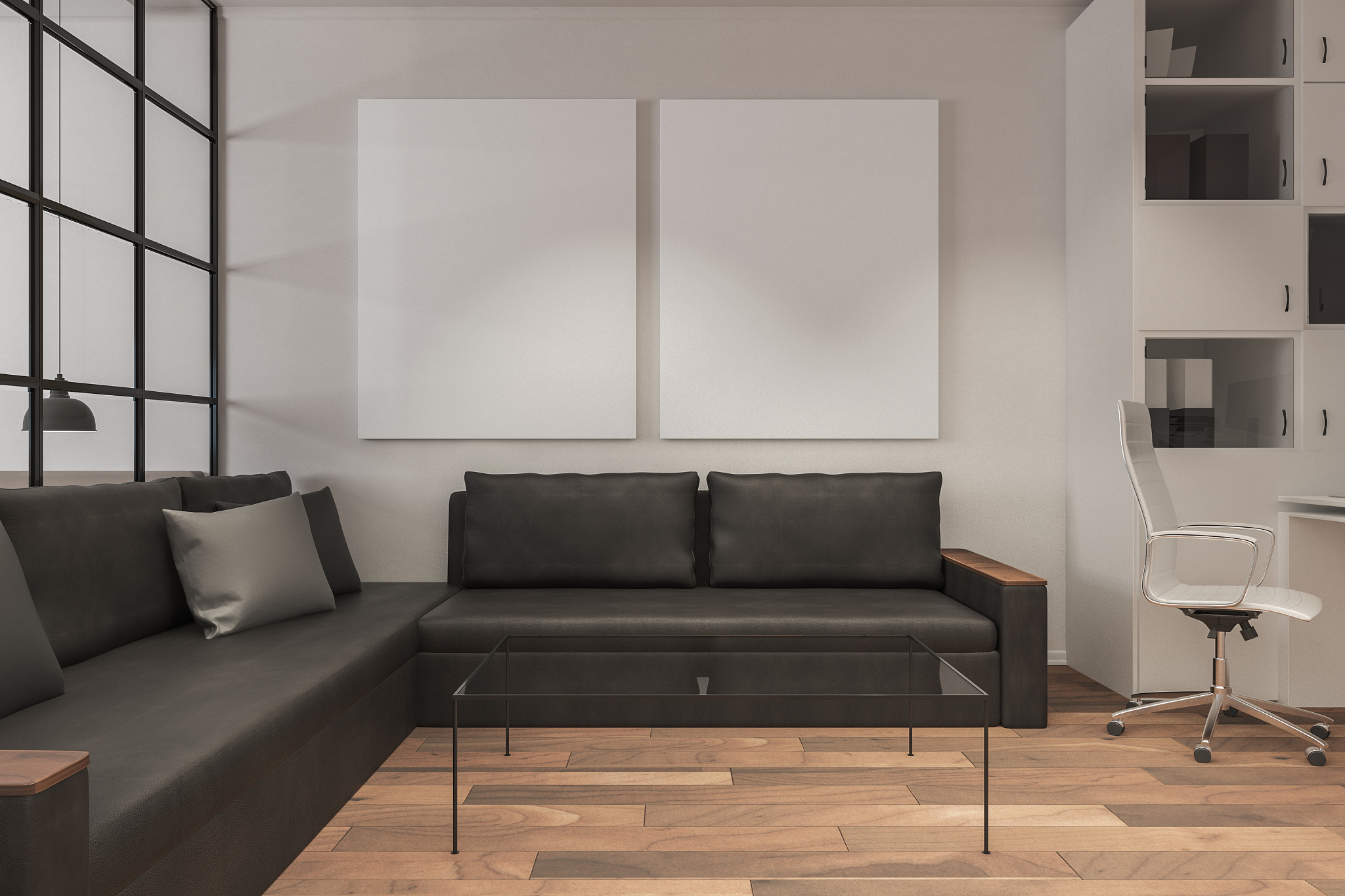 modern living room with banner
