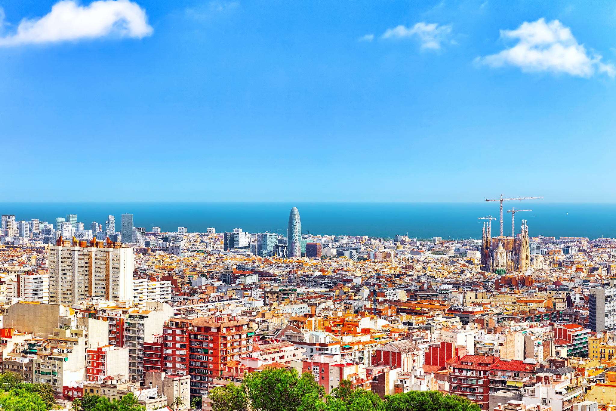 panorama on barcelona city from montjuic castle.
