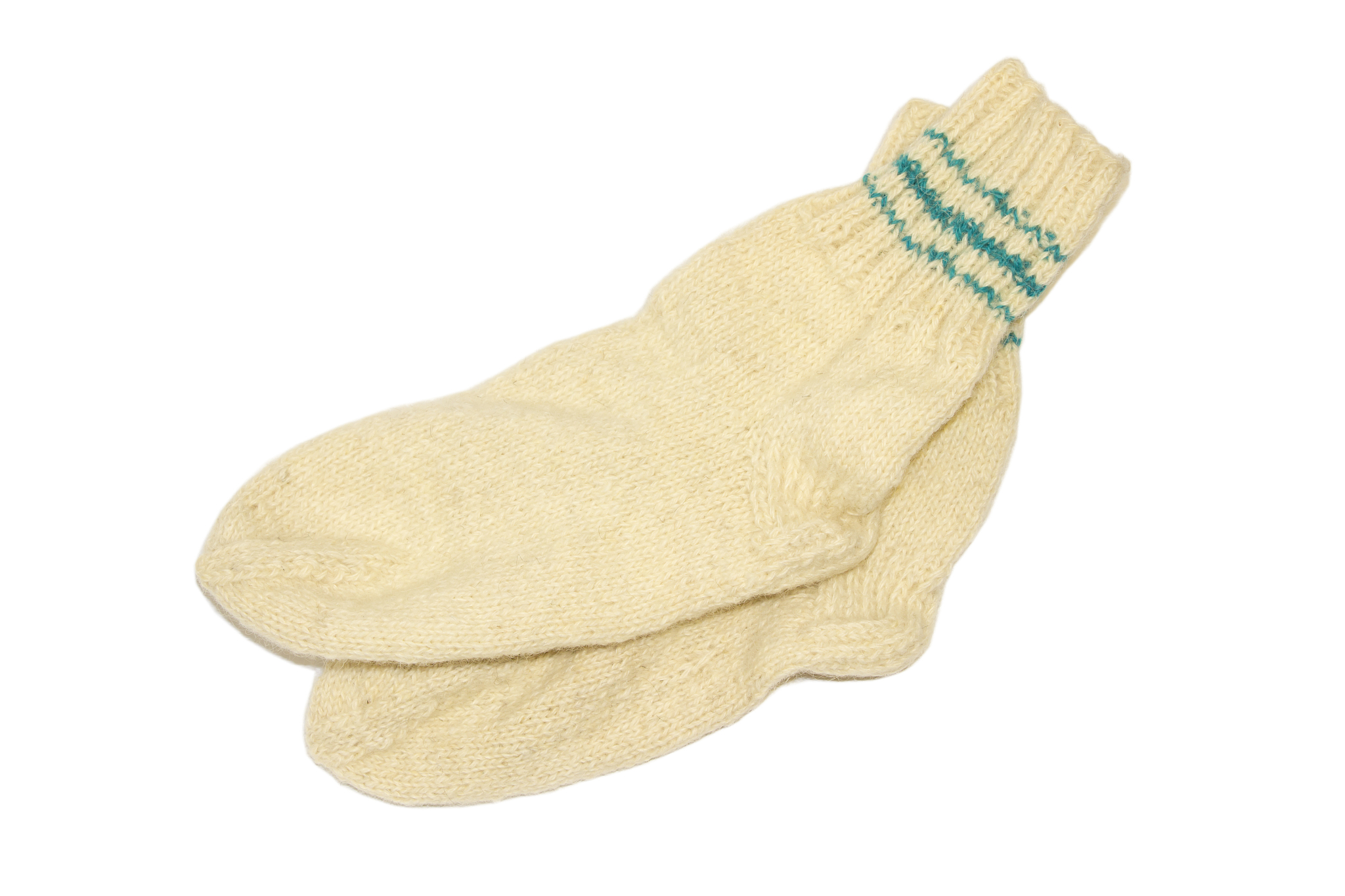 wool socks, homemade knitted  cloth isolated on white