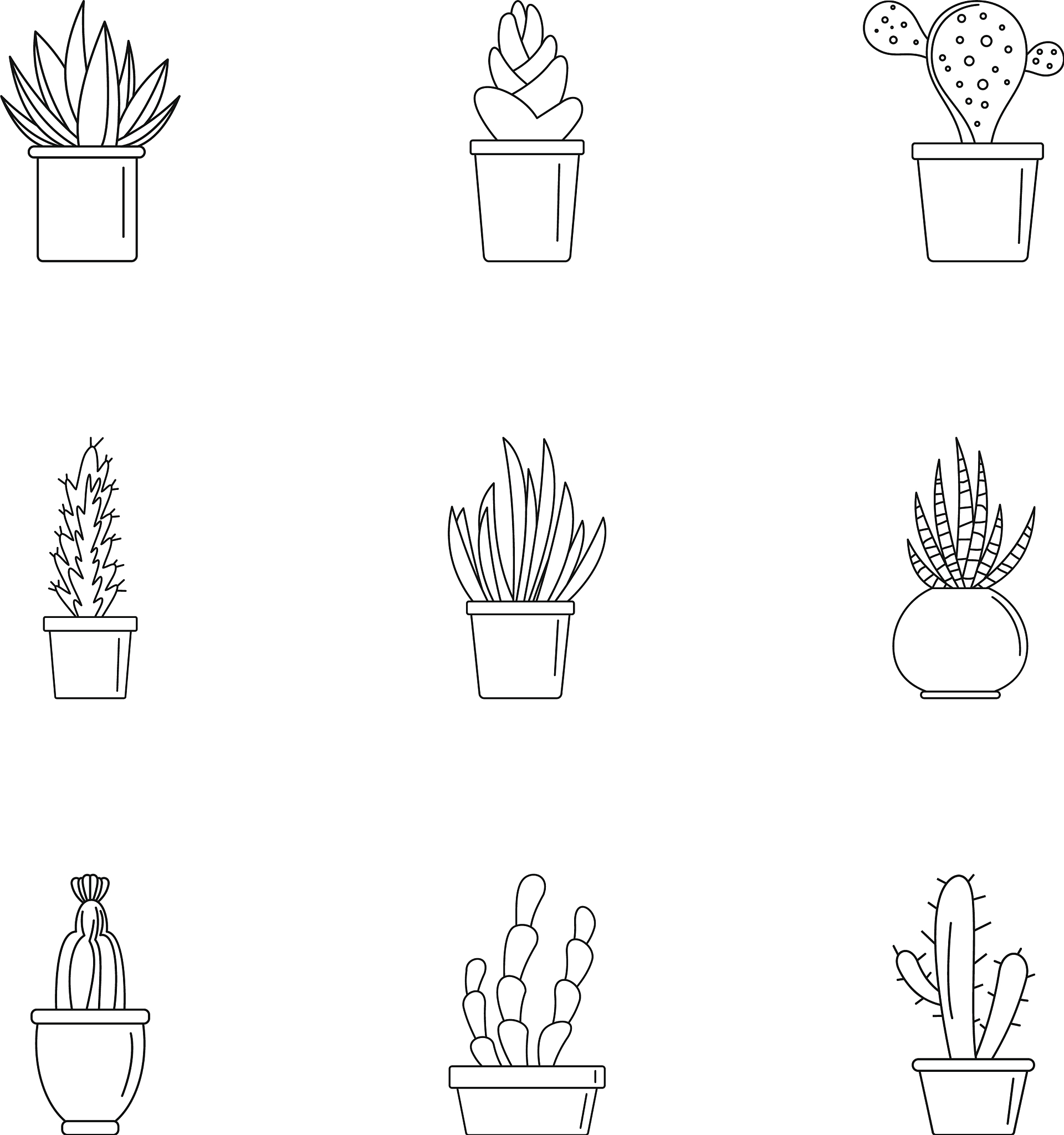 home cactus pot icon set outline style