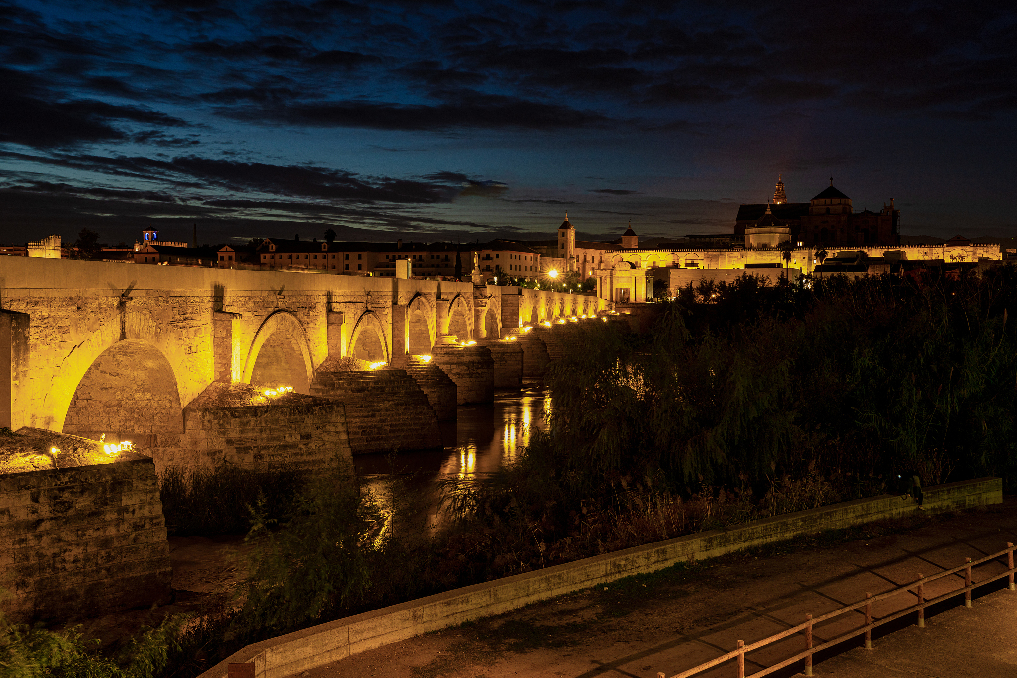 mosque-cathedral and the roman bridge in cordoba, andalusia, spa