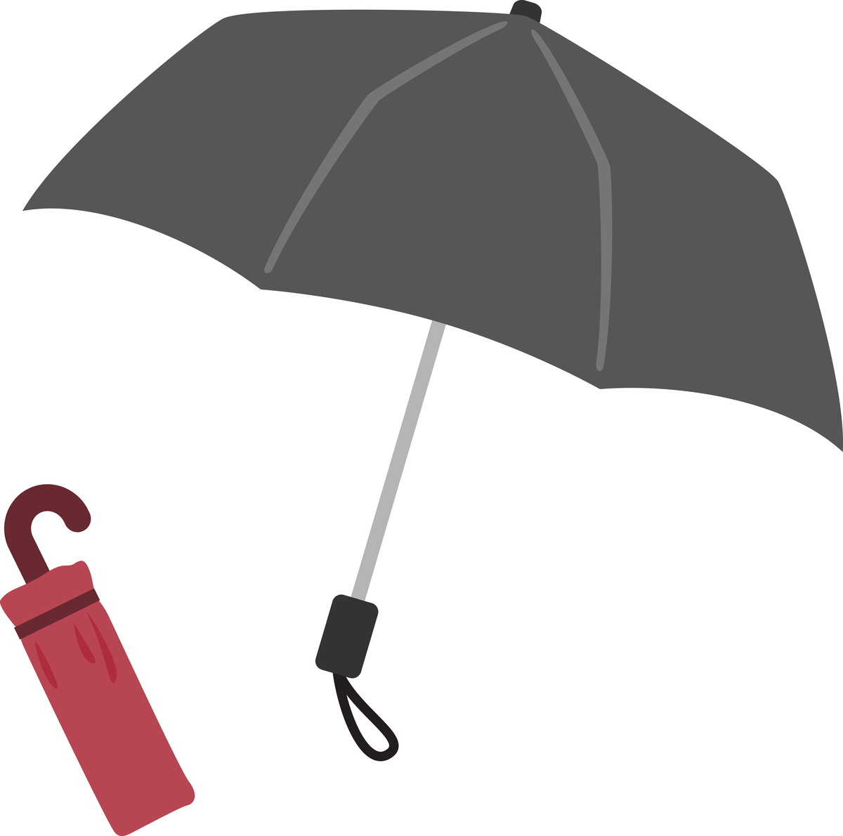 一把折叠的<strong>雨伞</strong>和一把打开的折叠雨伞