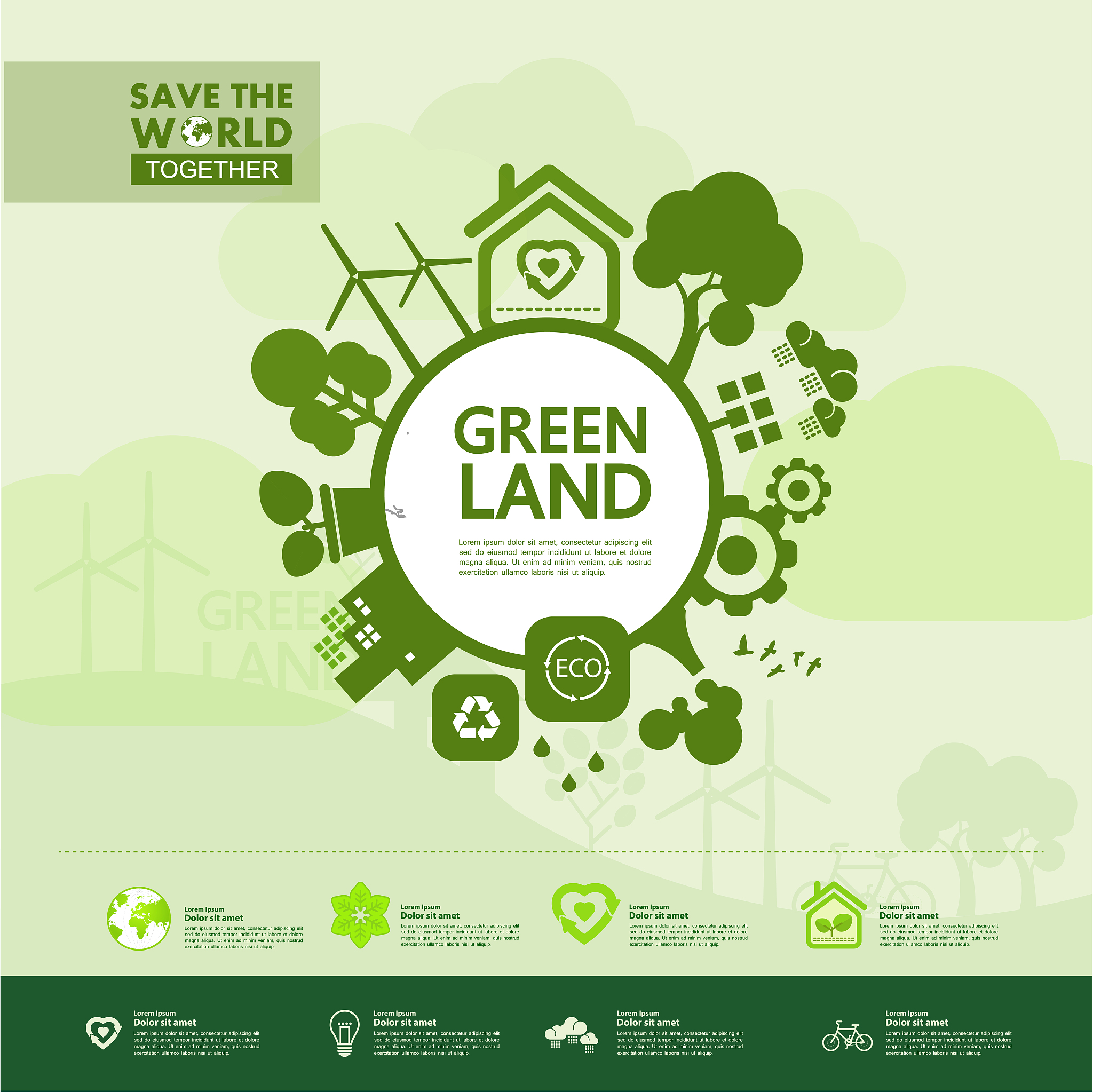 save the world together green ecology vector illustration.