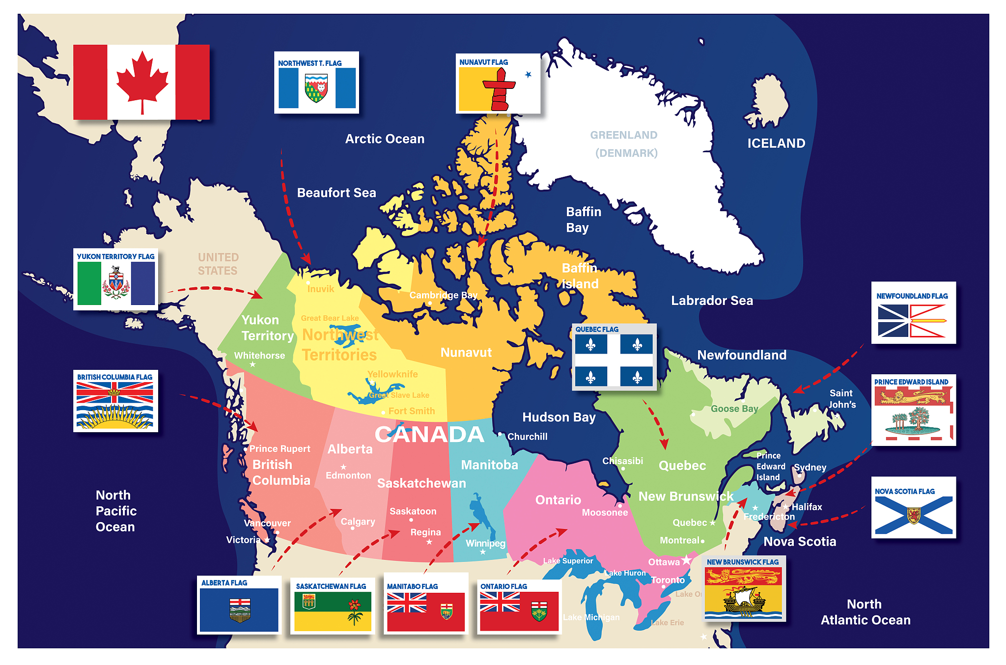 canada map and flags