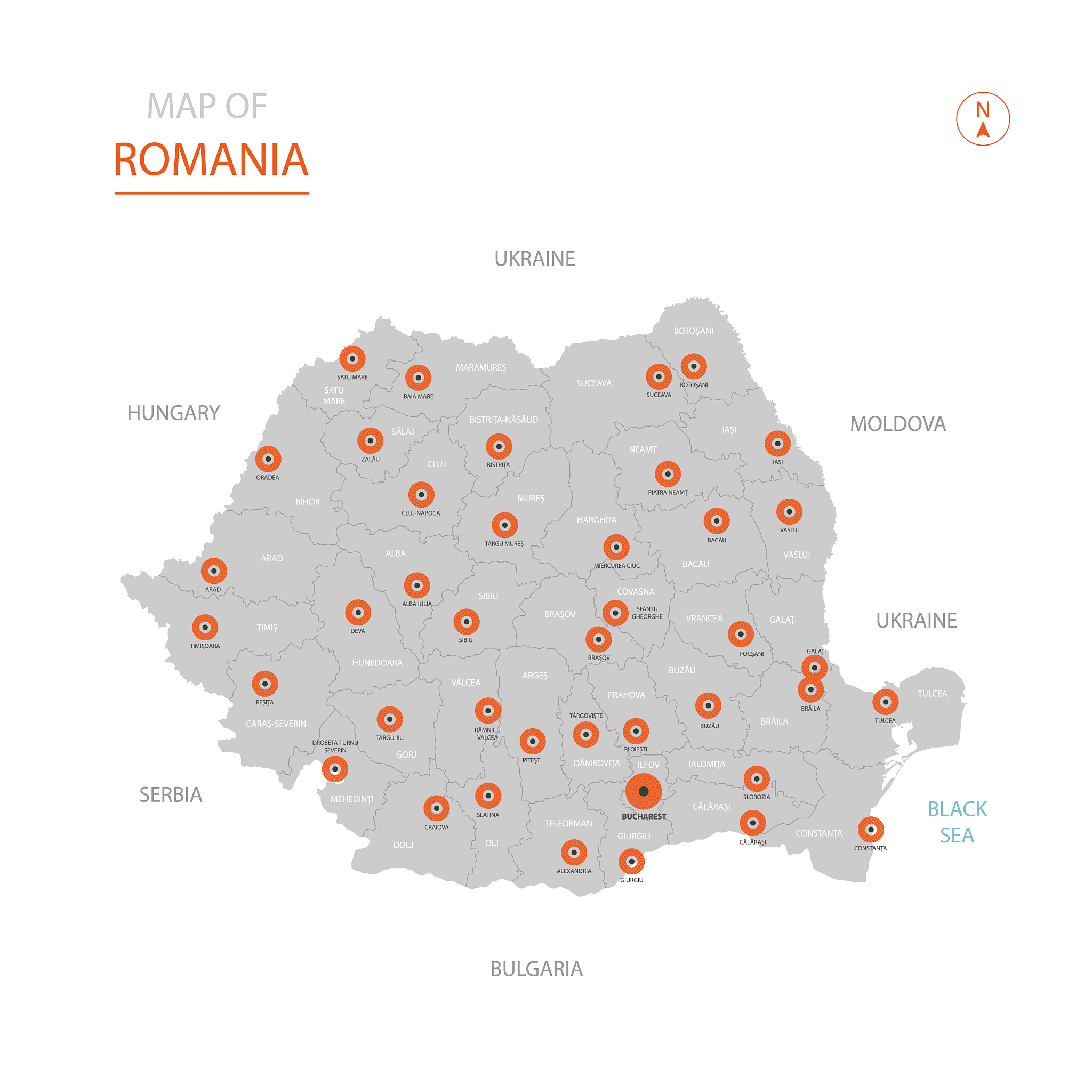 romania map with administrative divisions.