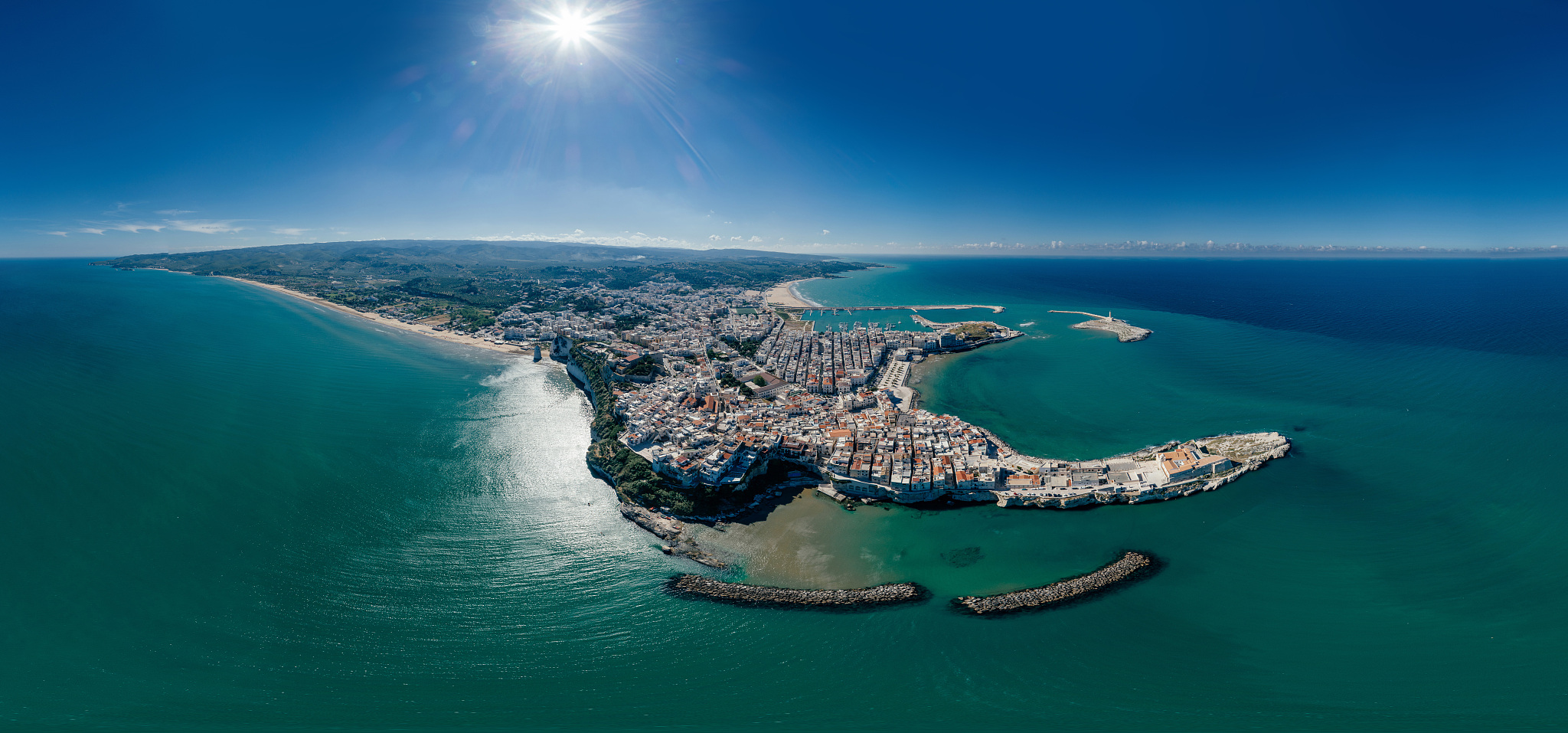 vieste apulia city sea coastline blue in italy drone 360 vr