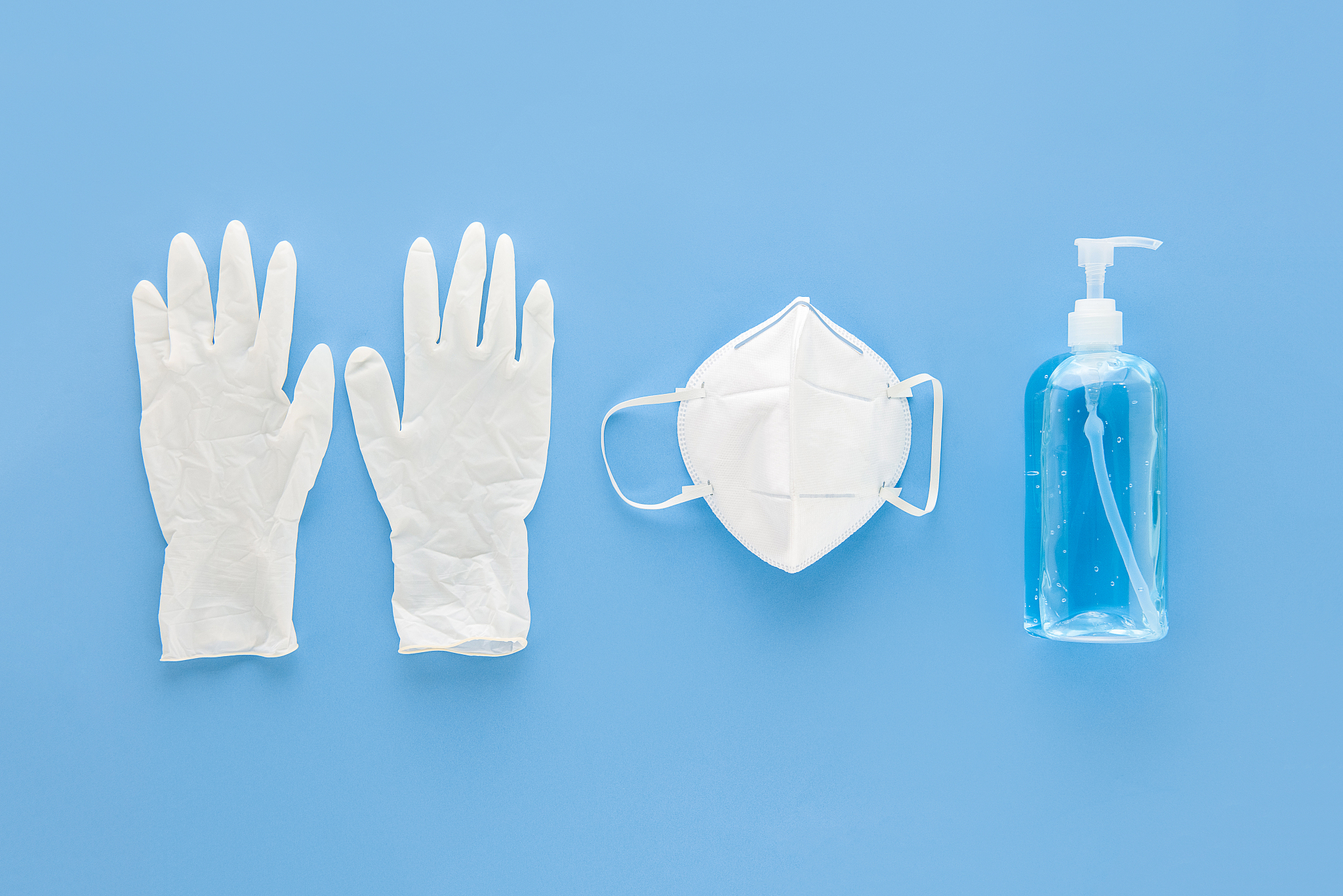 medical gloves mask and alcohal gel sanitizer for protecting inf