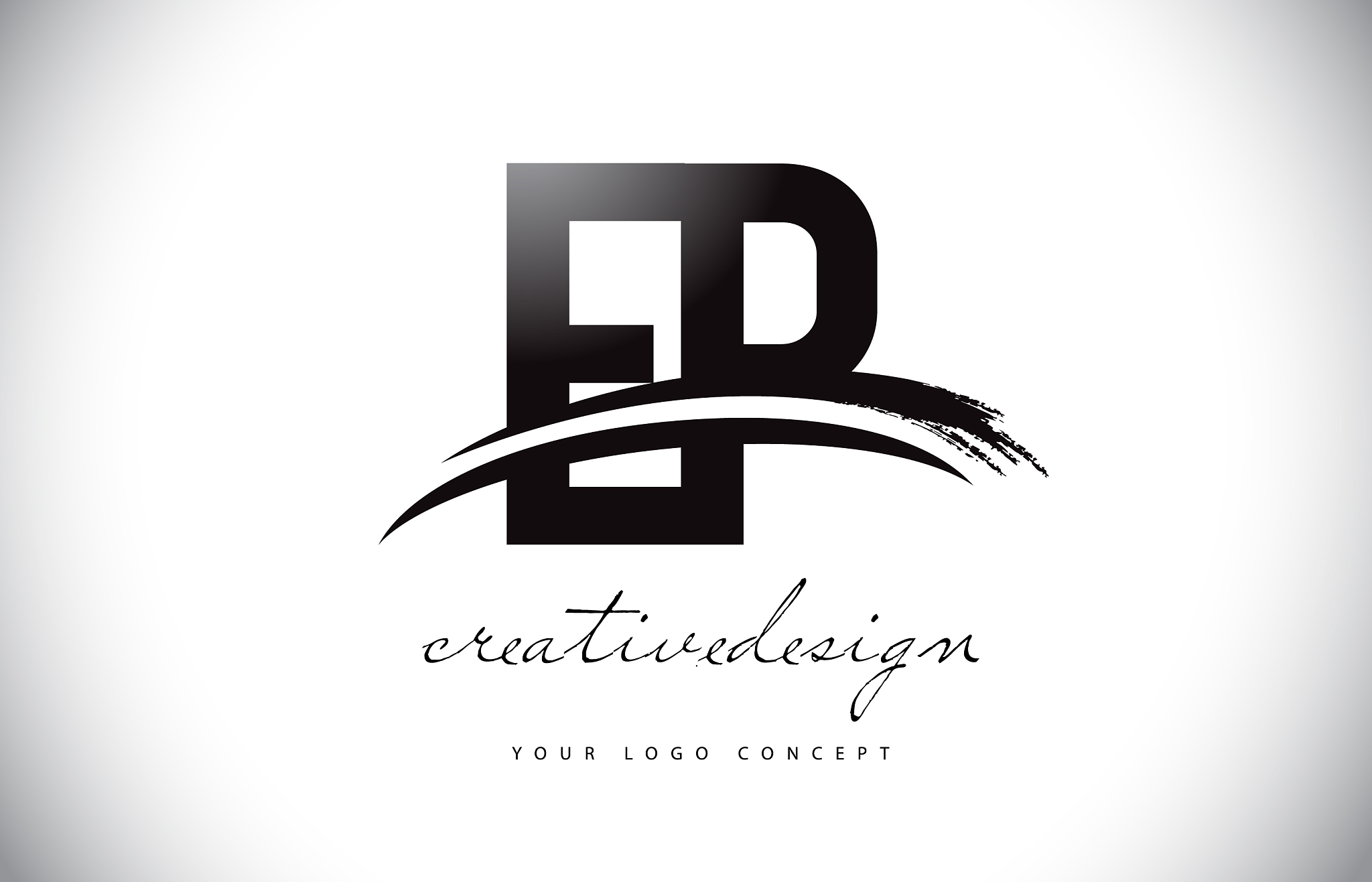 ep e p letter logo design with swoosh and black
