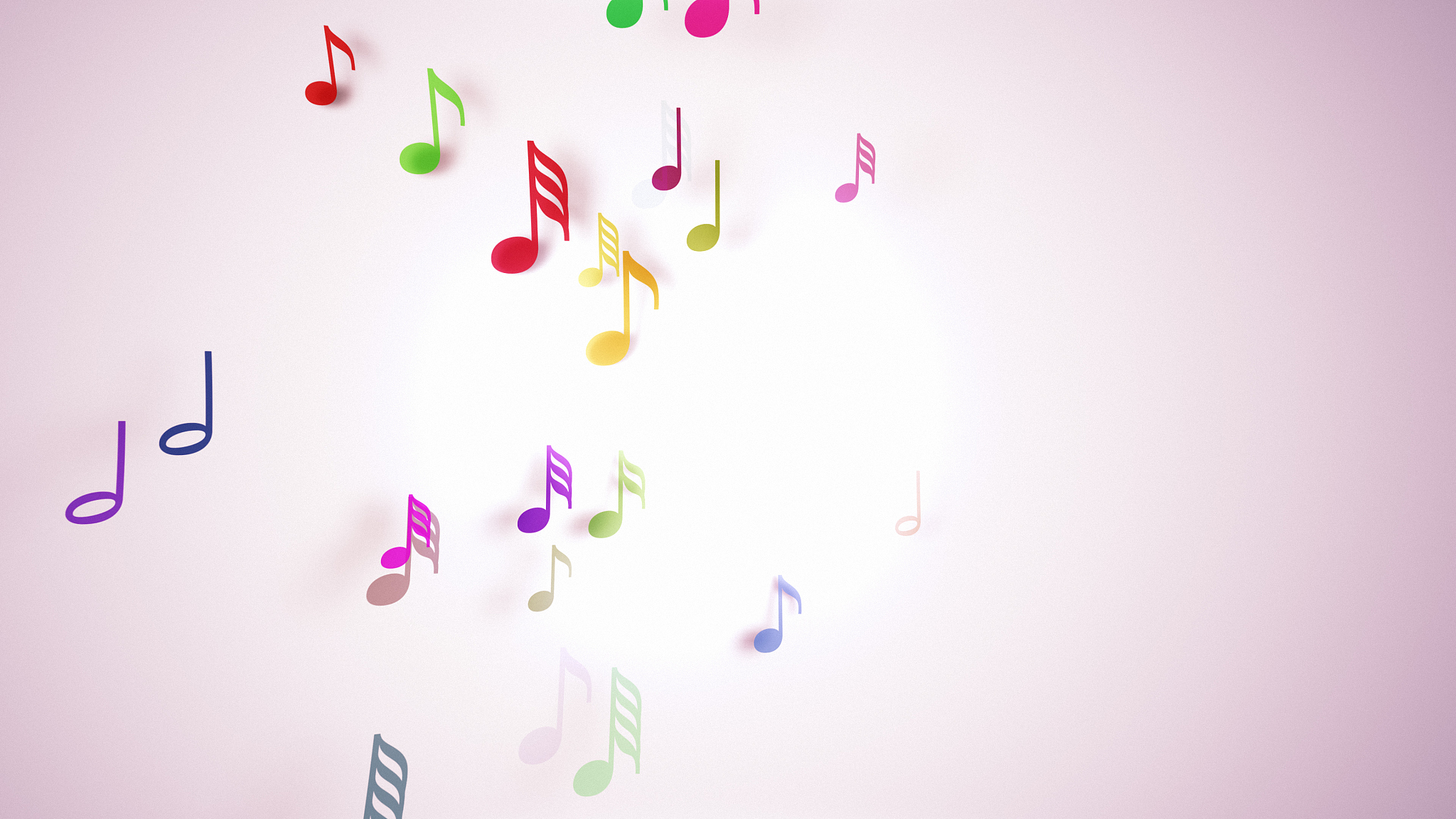 slow motion of the musical notes with depth of field