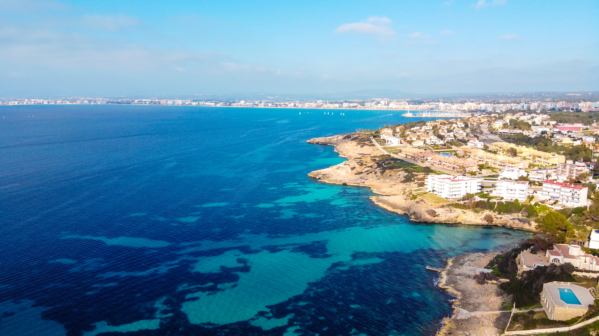 aerial view of majorca coastline, balearic islands