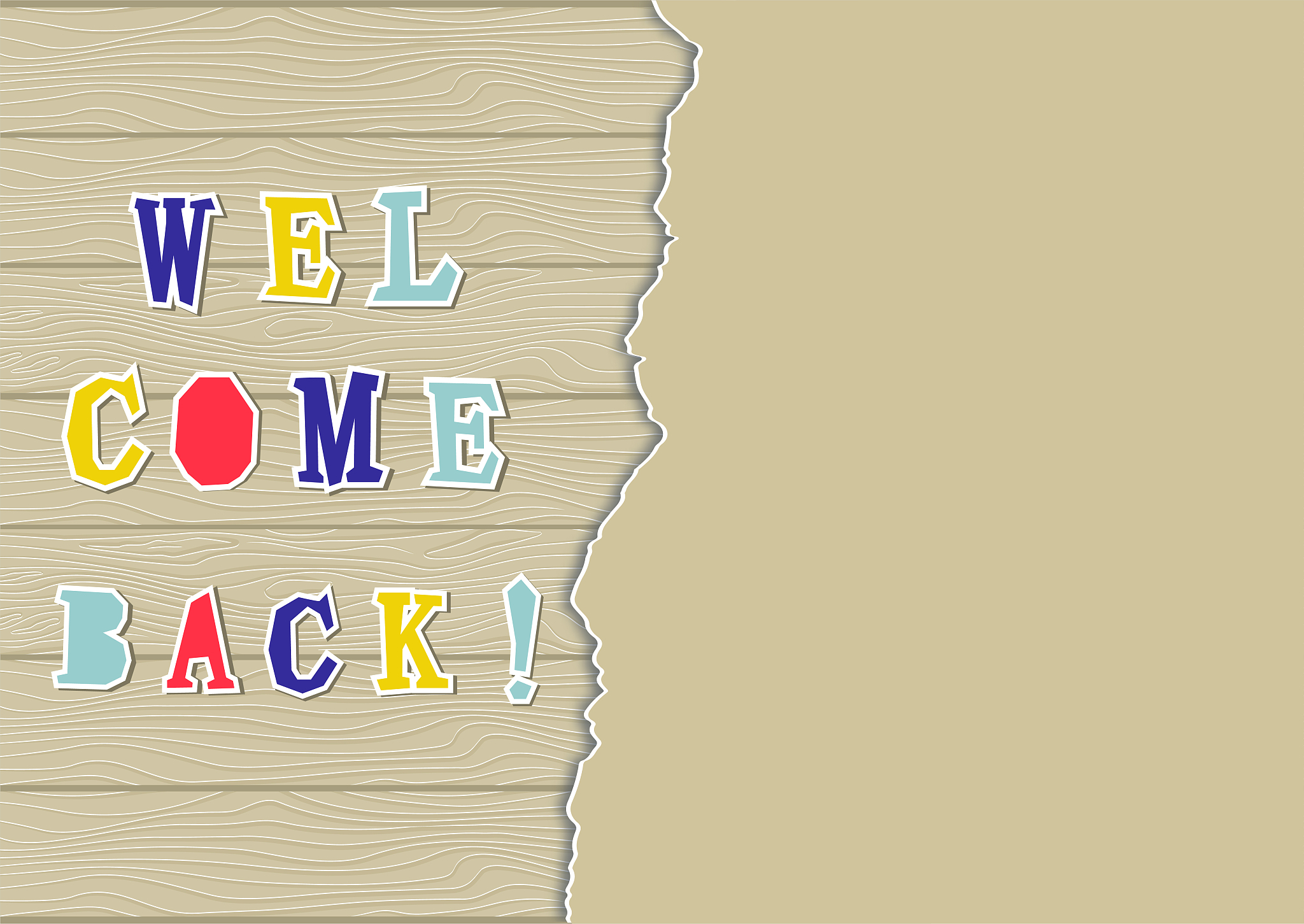 welcome back on wooden background with paper sheet.