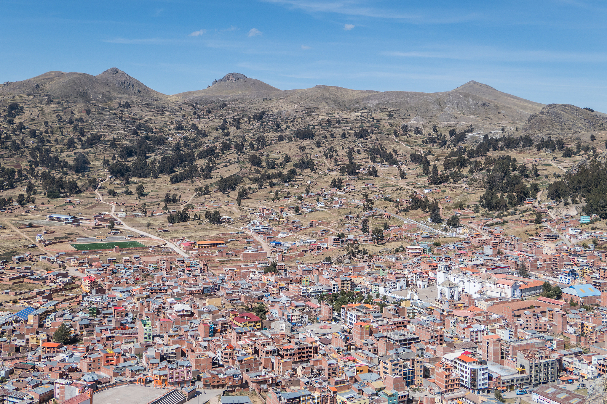 scenic view from cerro calvario, copacabana, bolivia