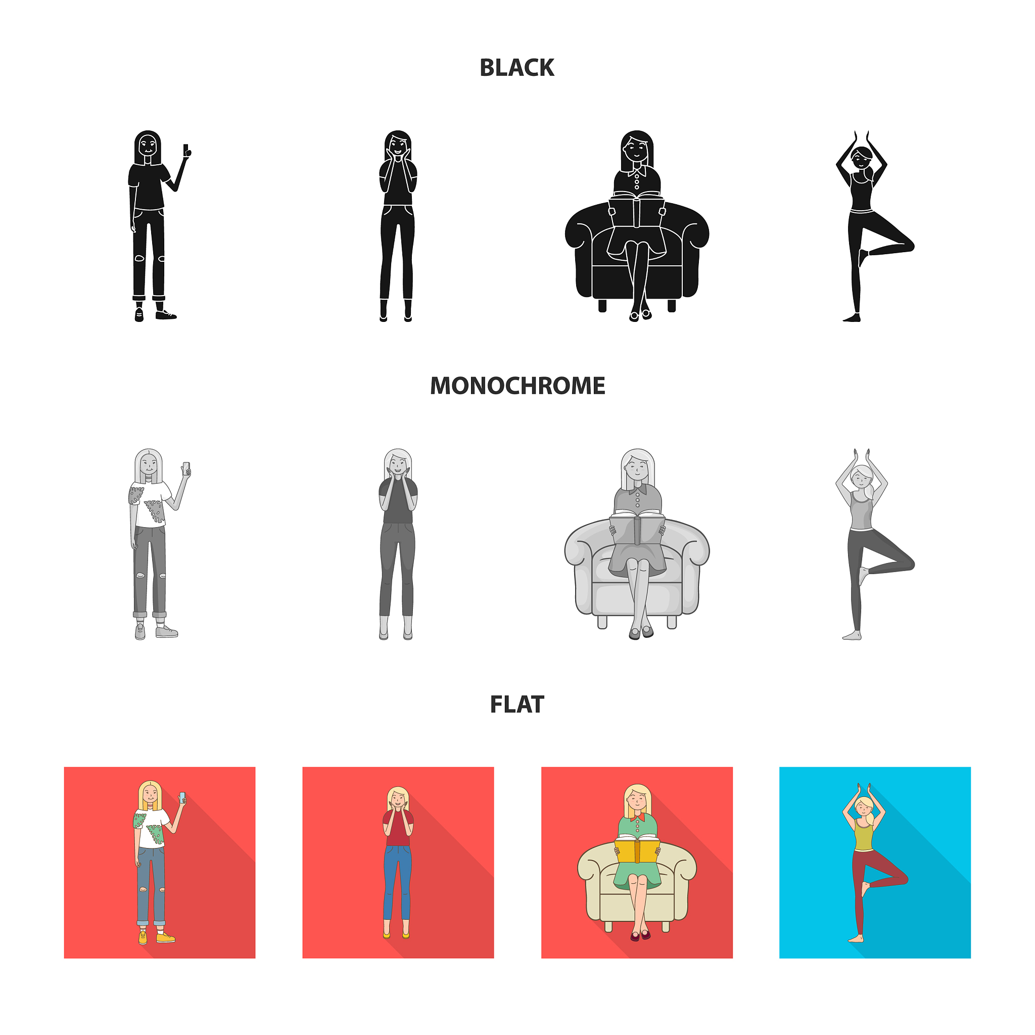 design of posture and mood symbol set of