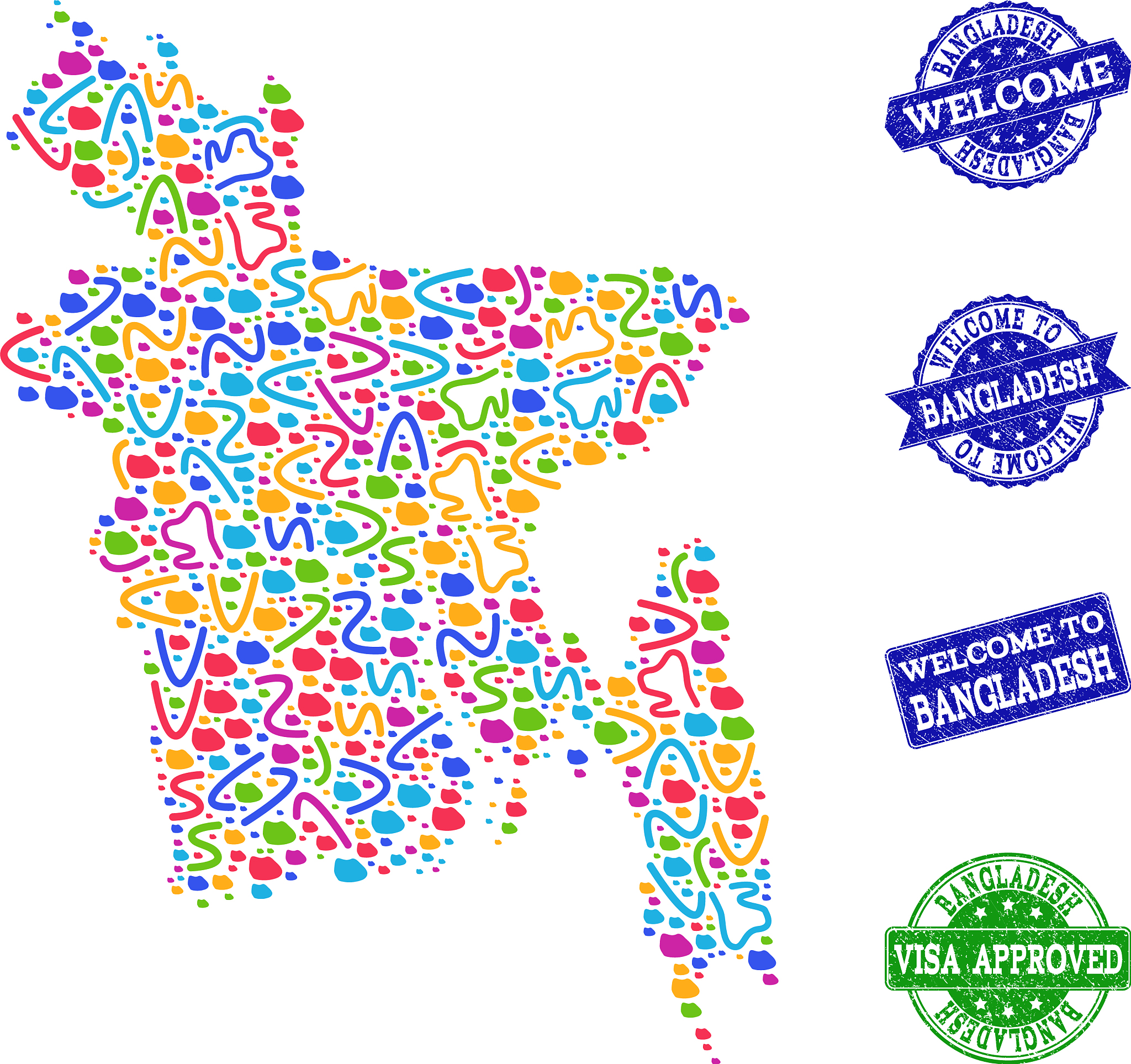 welcome composition of mosaic map of bangladesh