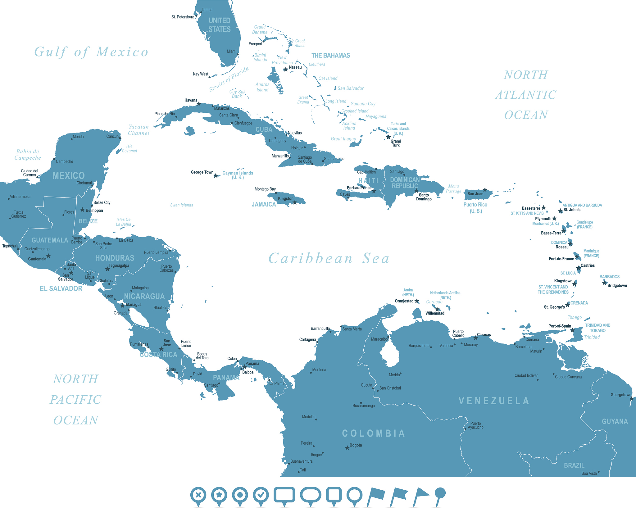 map of ce<strong>n</strong>tral america - navigation icons