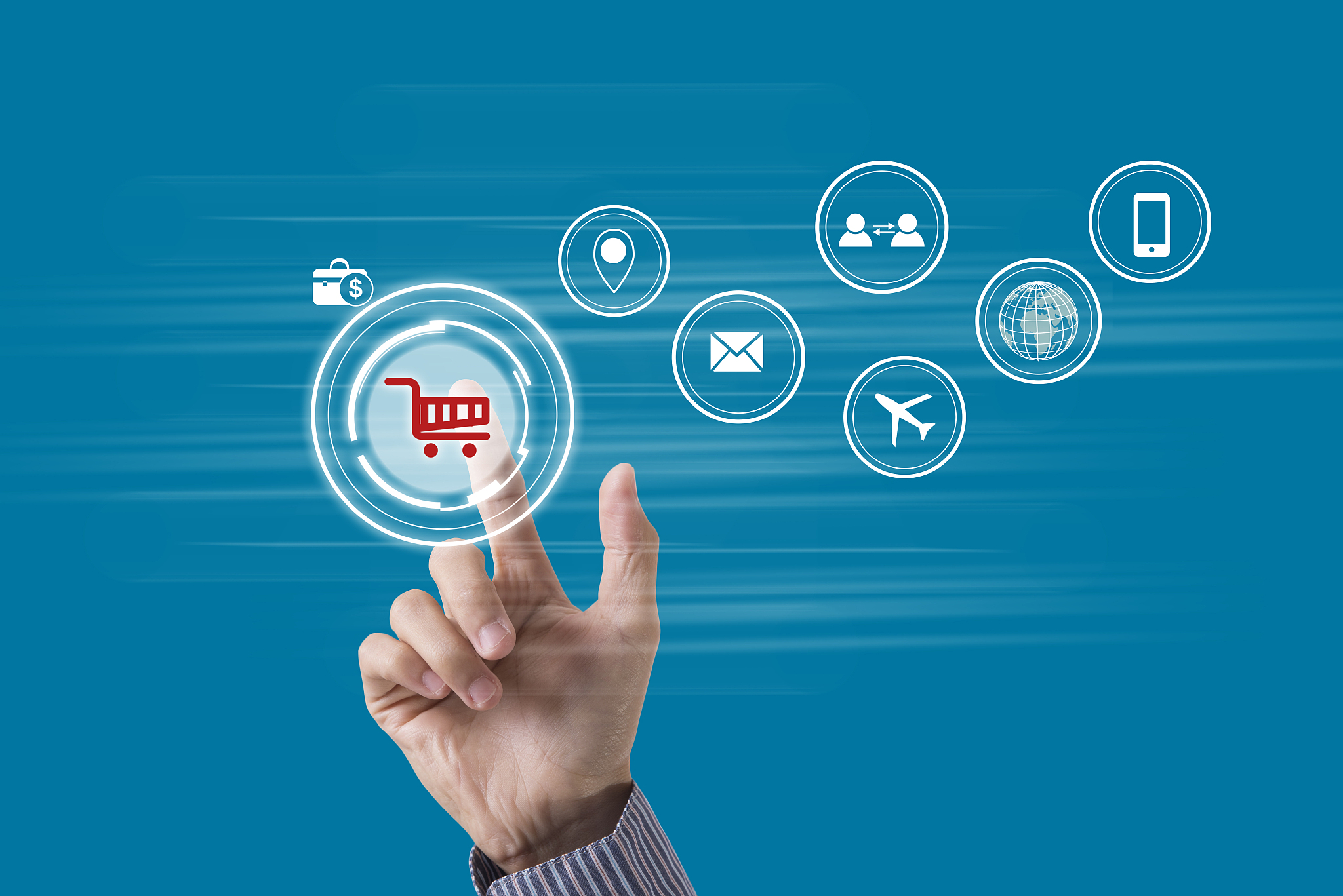 business hand point cart shopping online payment e-commerce inte