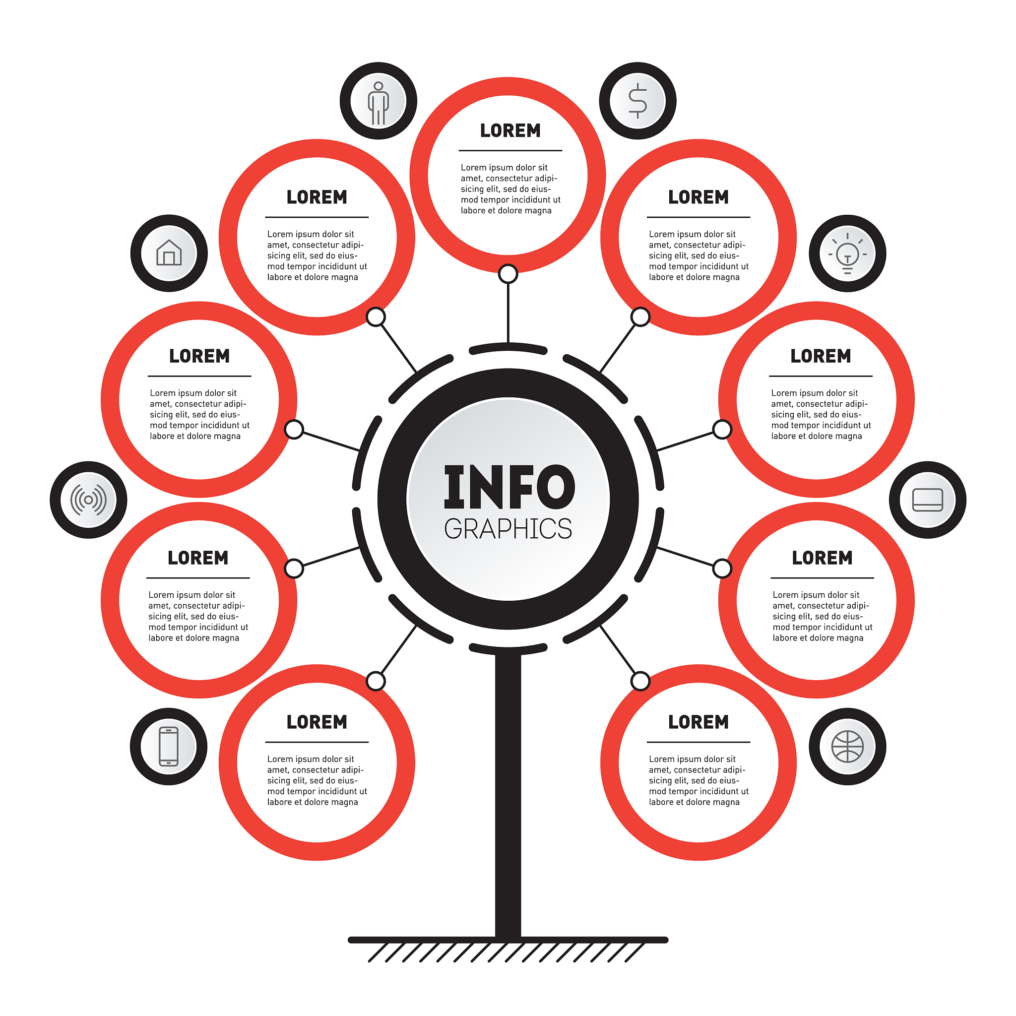 business presentation concept with 9 options and