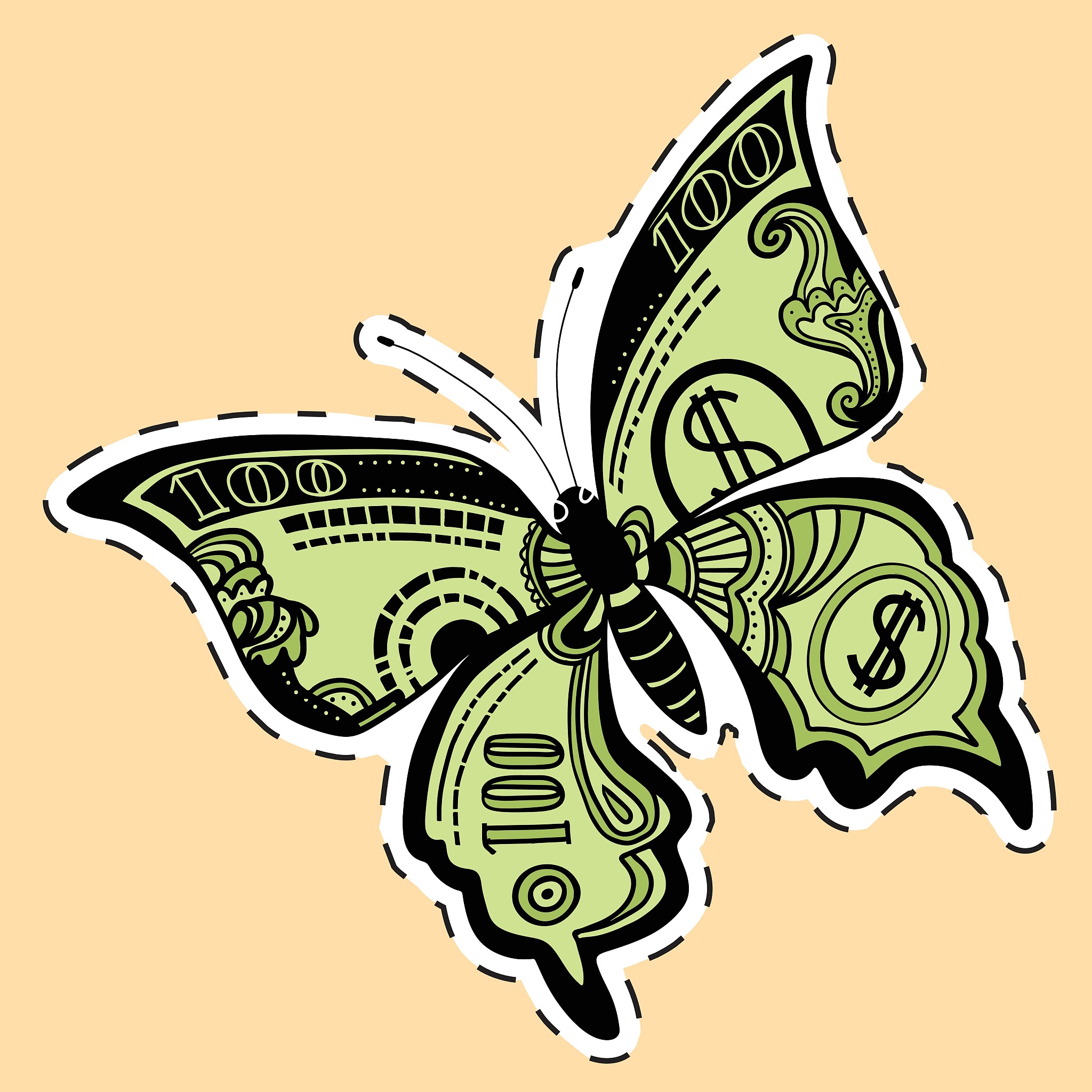 butterfly dollar bill label sticker