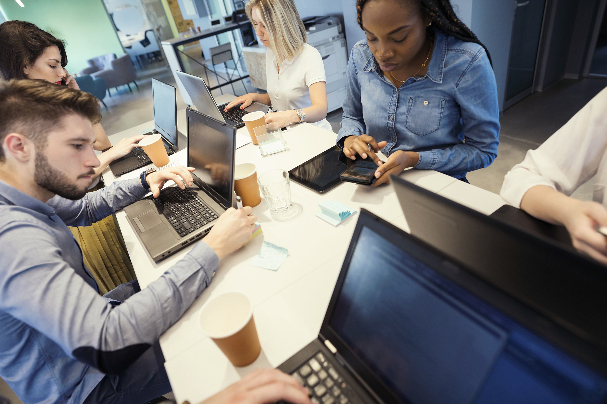 young coworkers in modern office