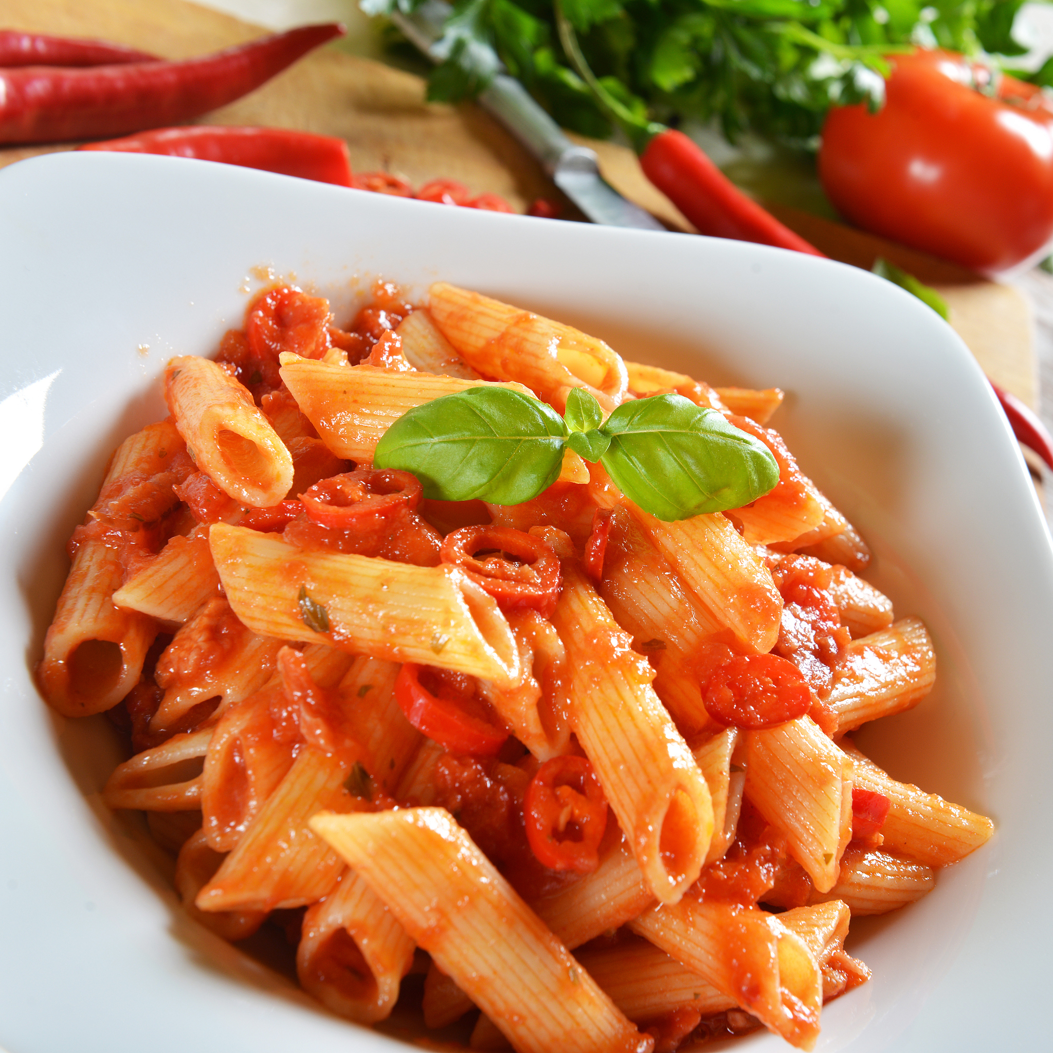 penne pasta with chili sauce arrabiata