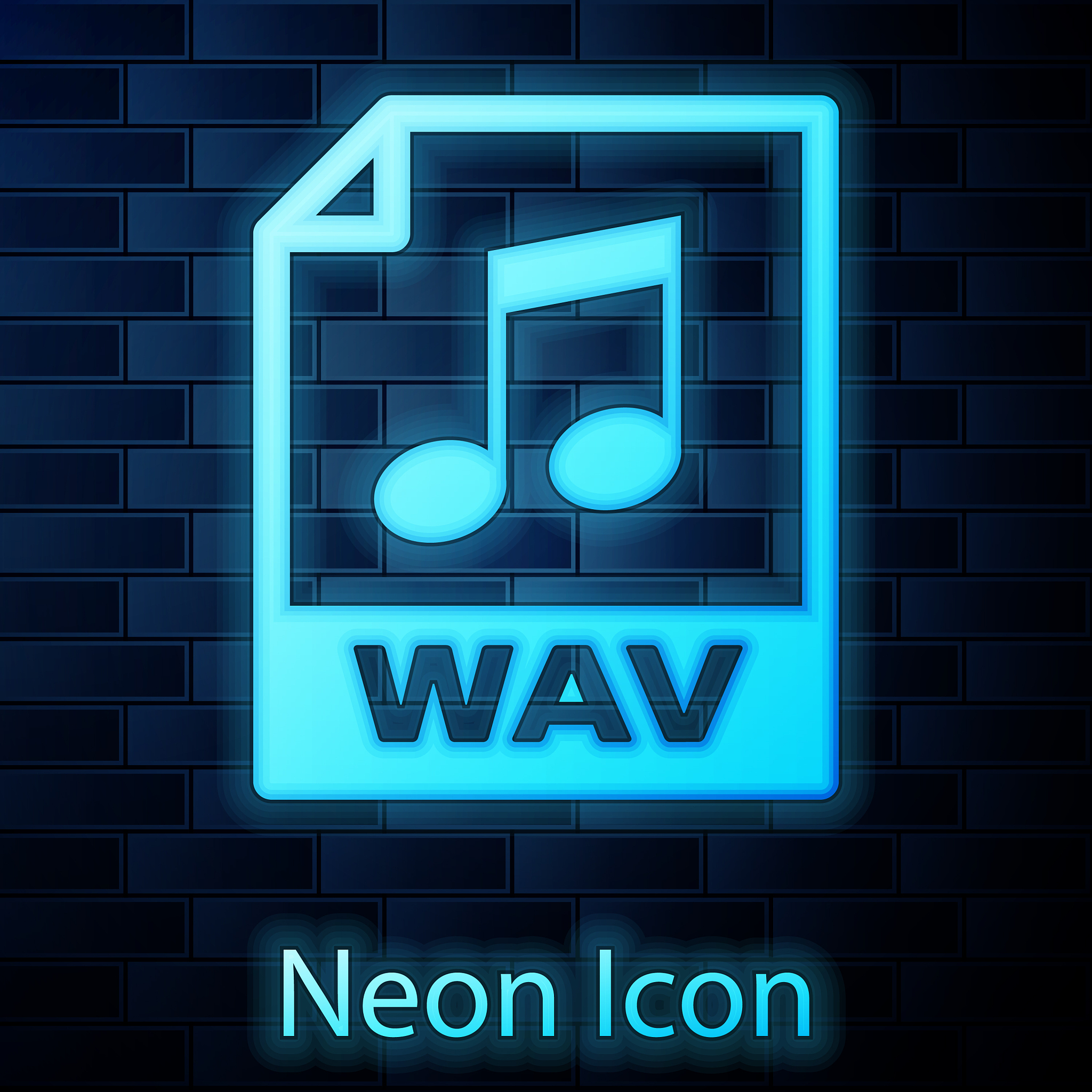 glowing neon wav file document icon download wav