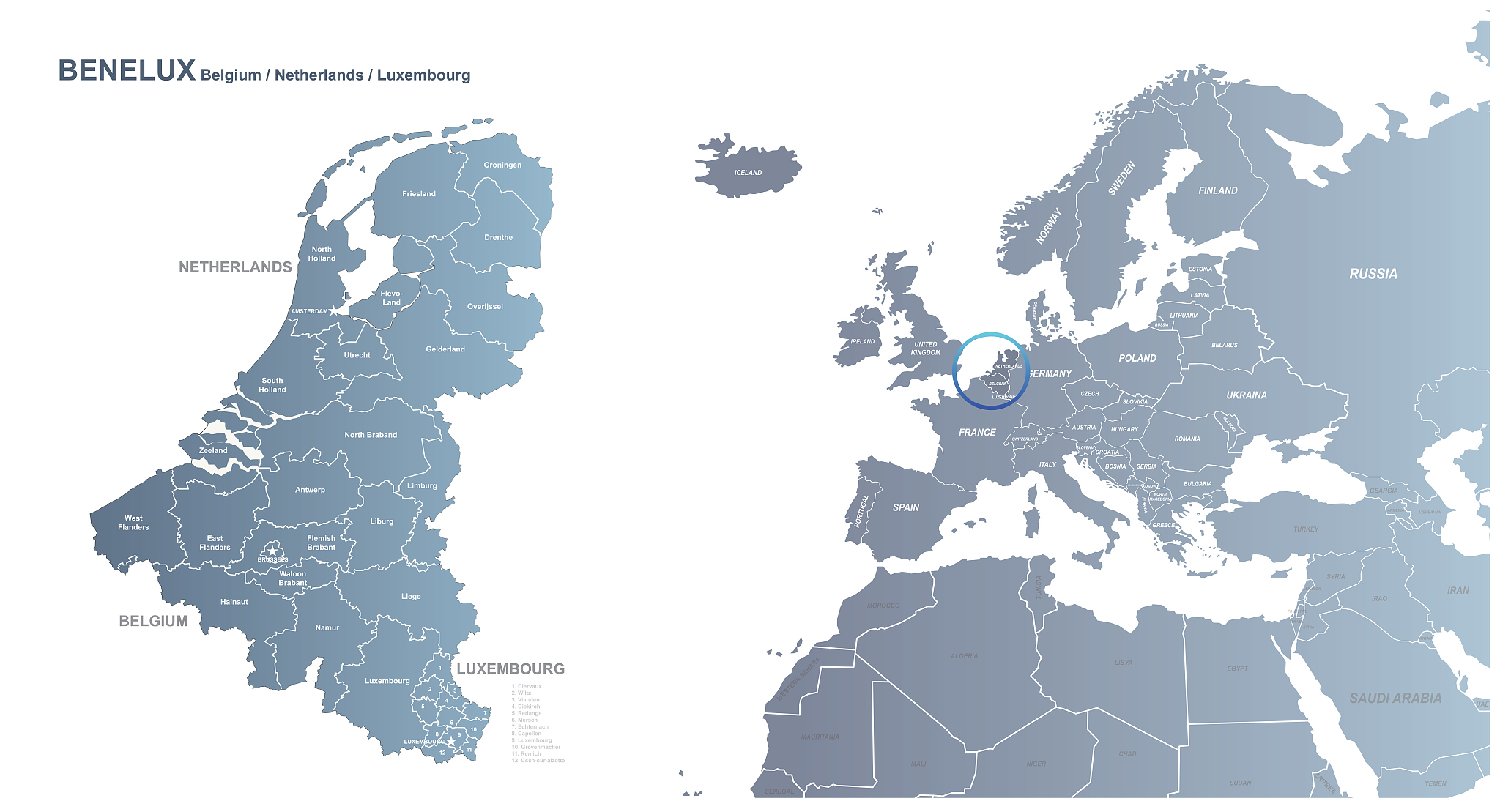 benelux vector map. detailed vector benelux map in european coun
