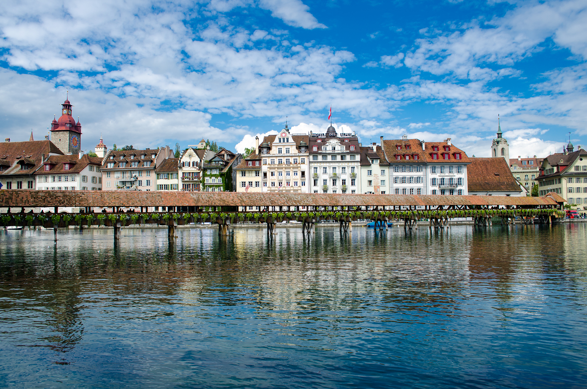 famous kapell bridge in the city of lucerne - switzerland