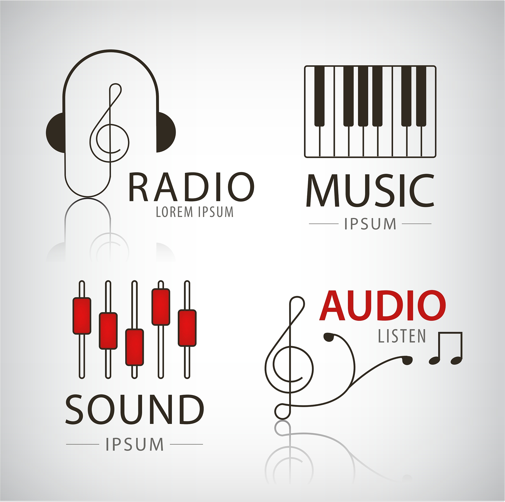 musical logos and icons set of design