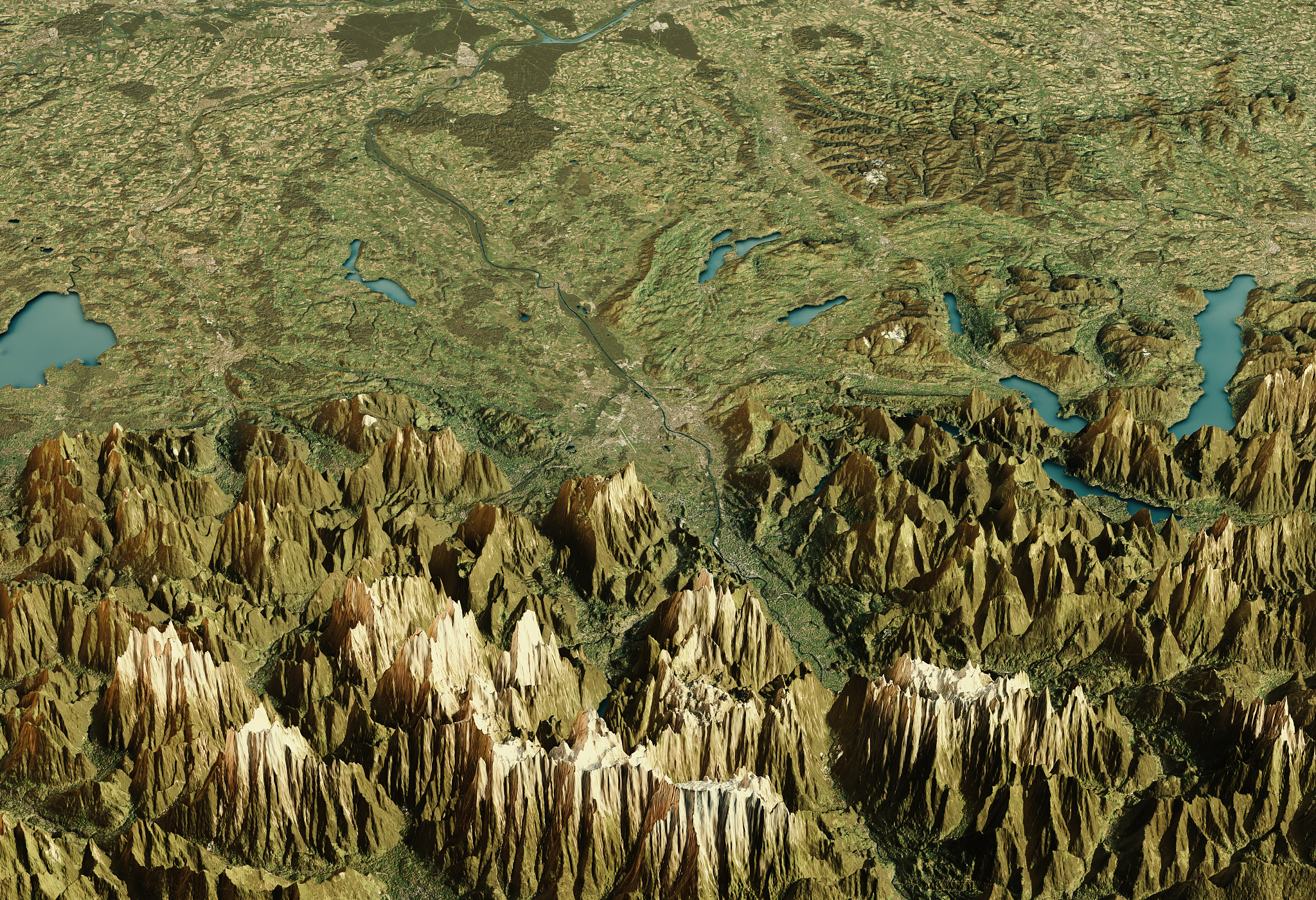 salzburg 3d render satellite view topographic map horizontal