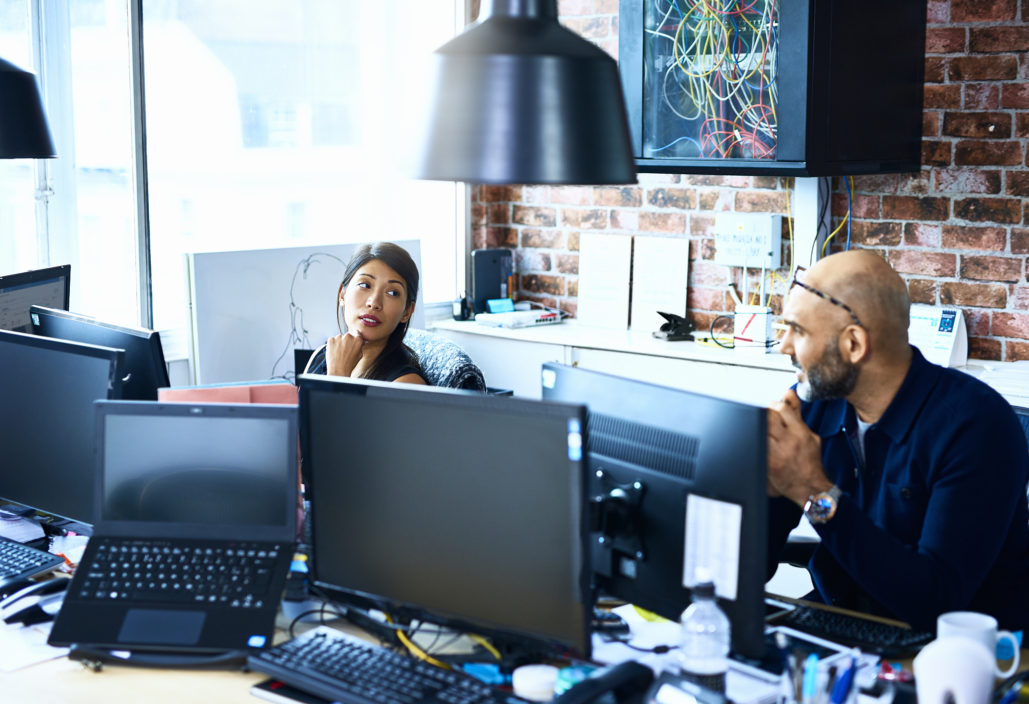 people working in modern office