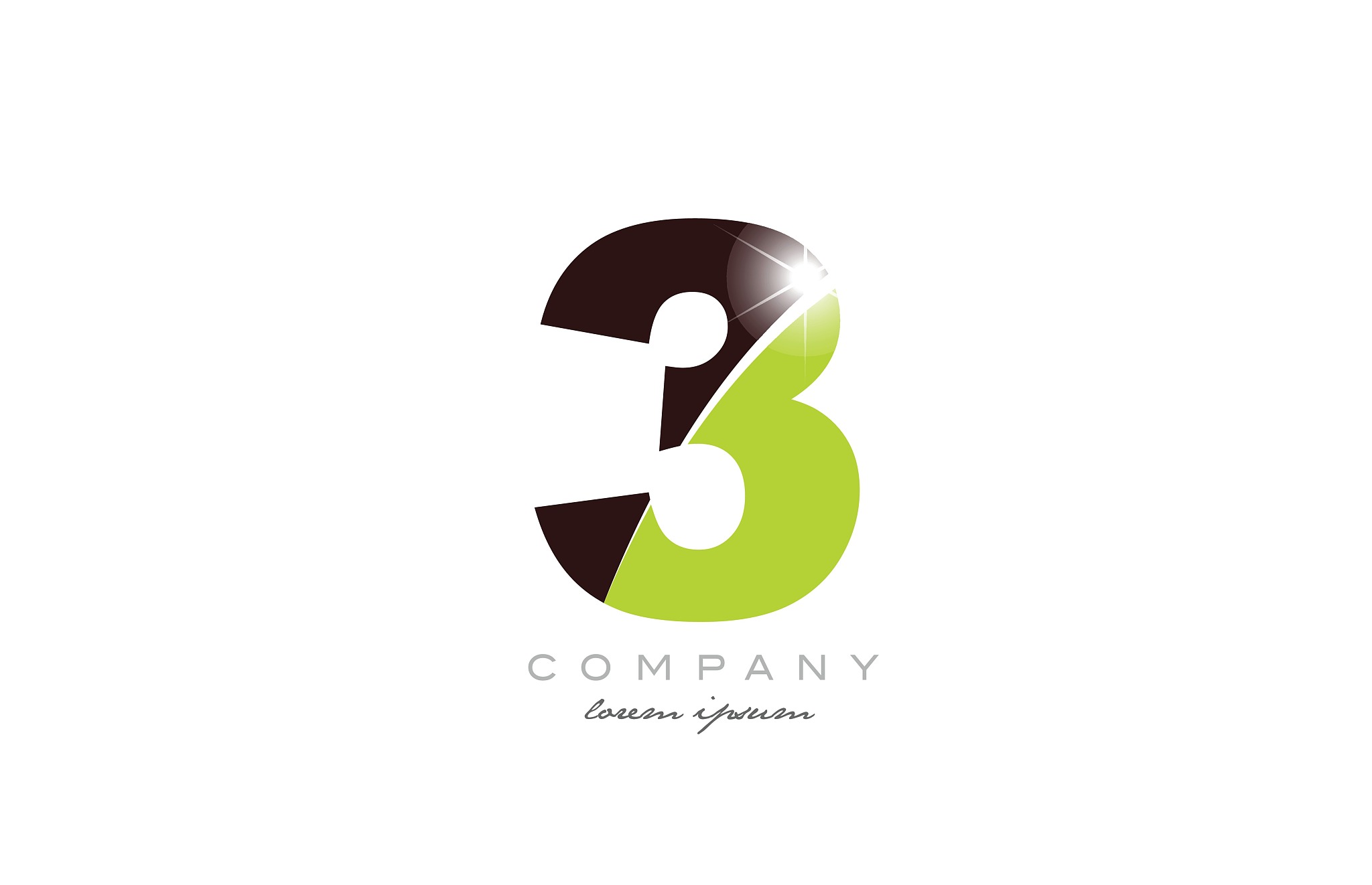 number 3 in green and brown color for logo icon design