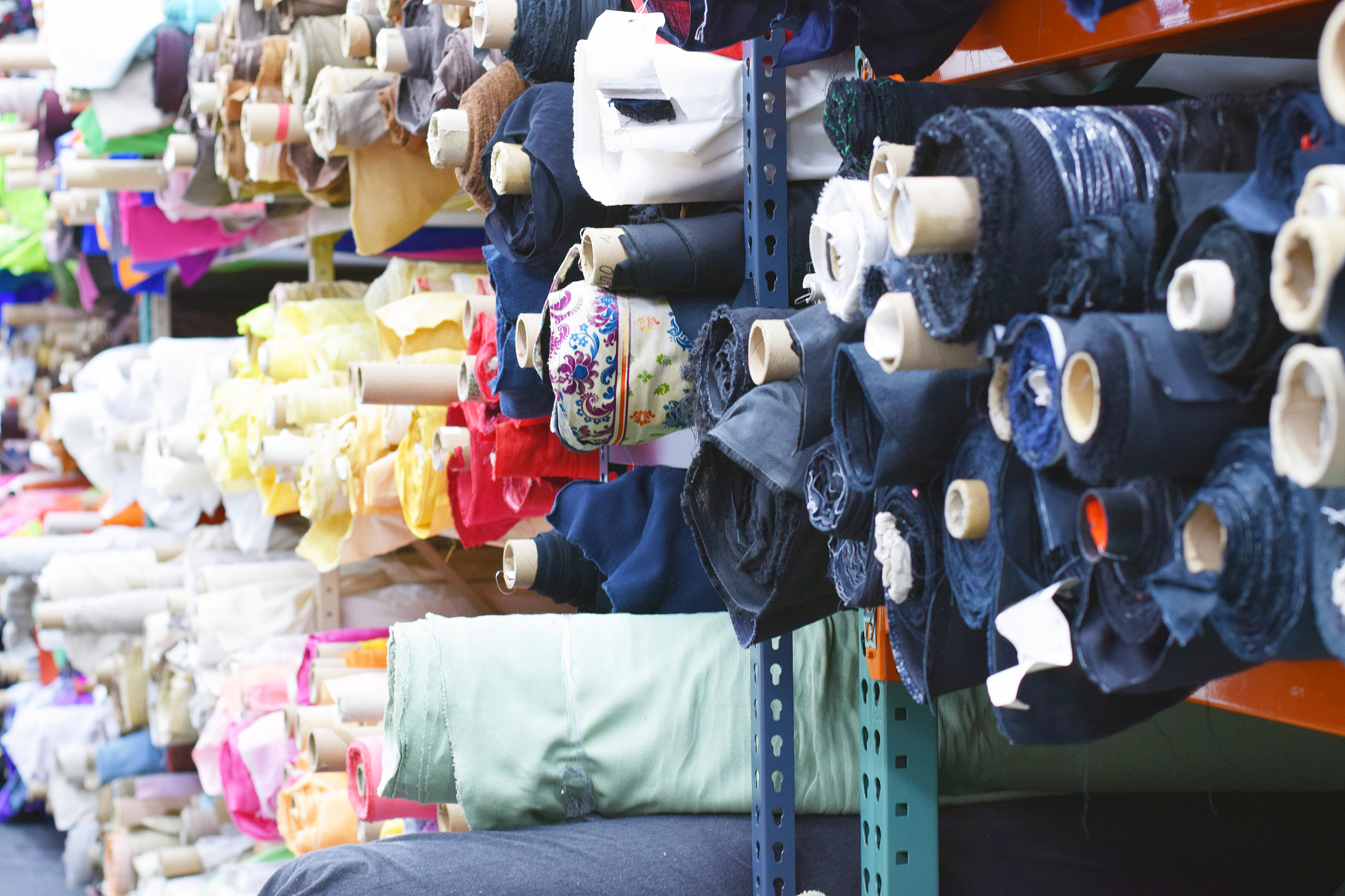 colorful bolts of fabric