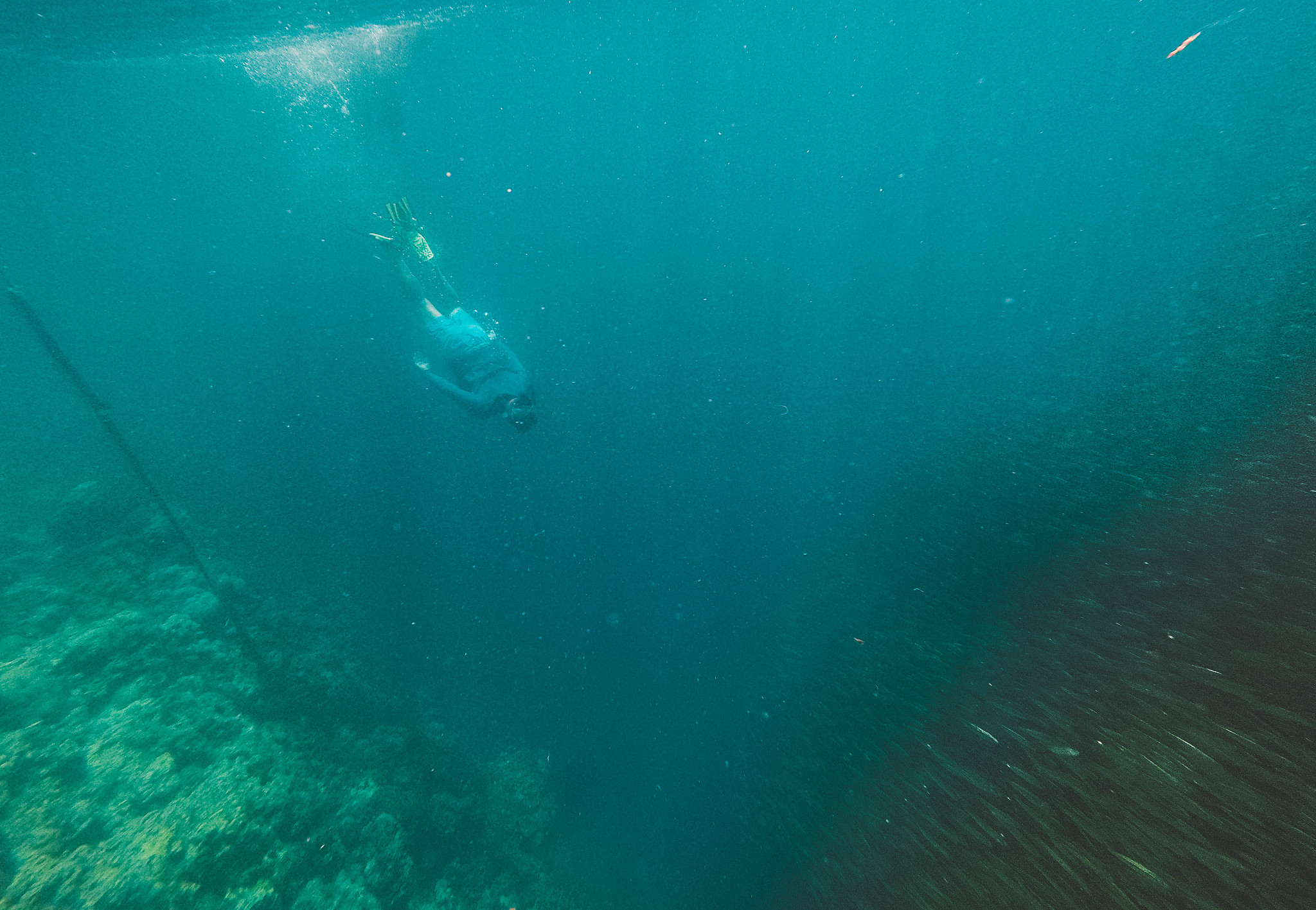 man snorkeling in sea