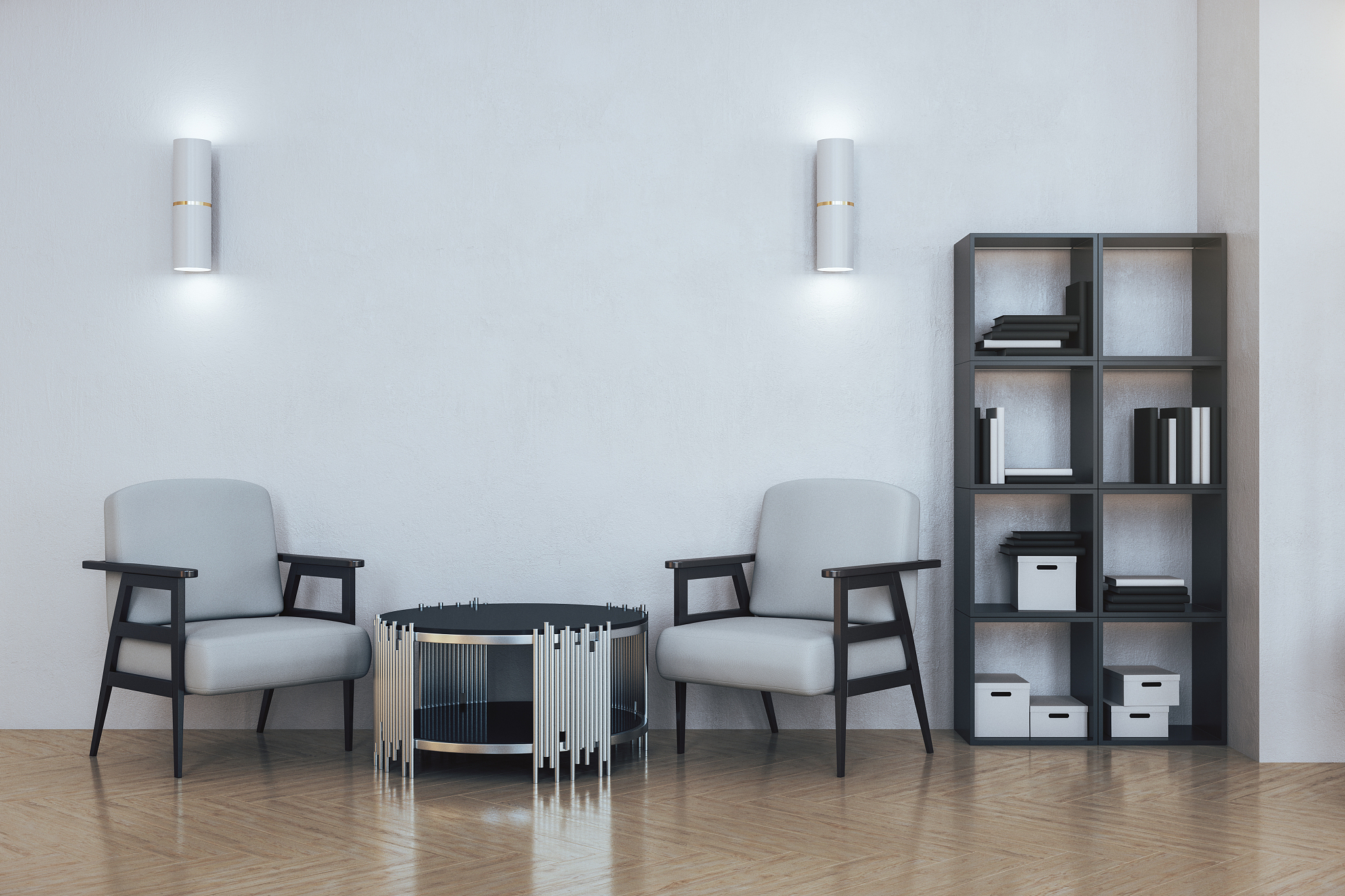 minimalistic office waiting room with blank wall