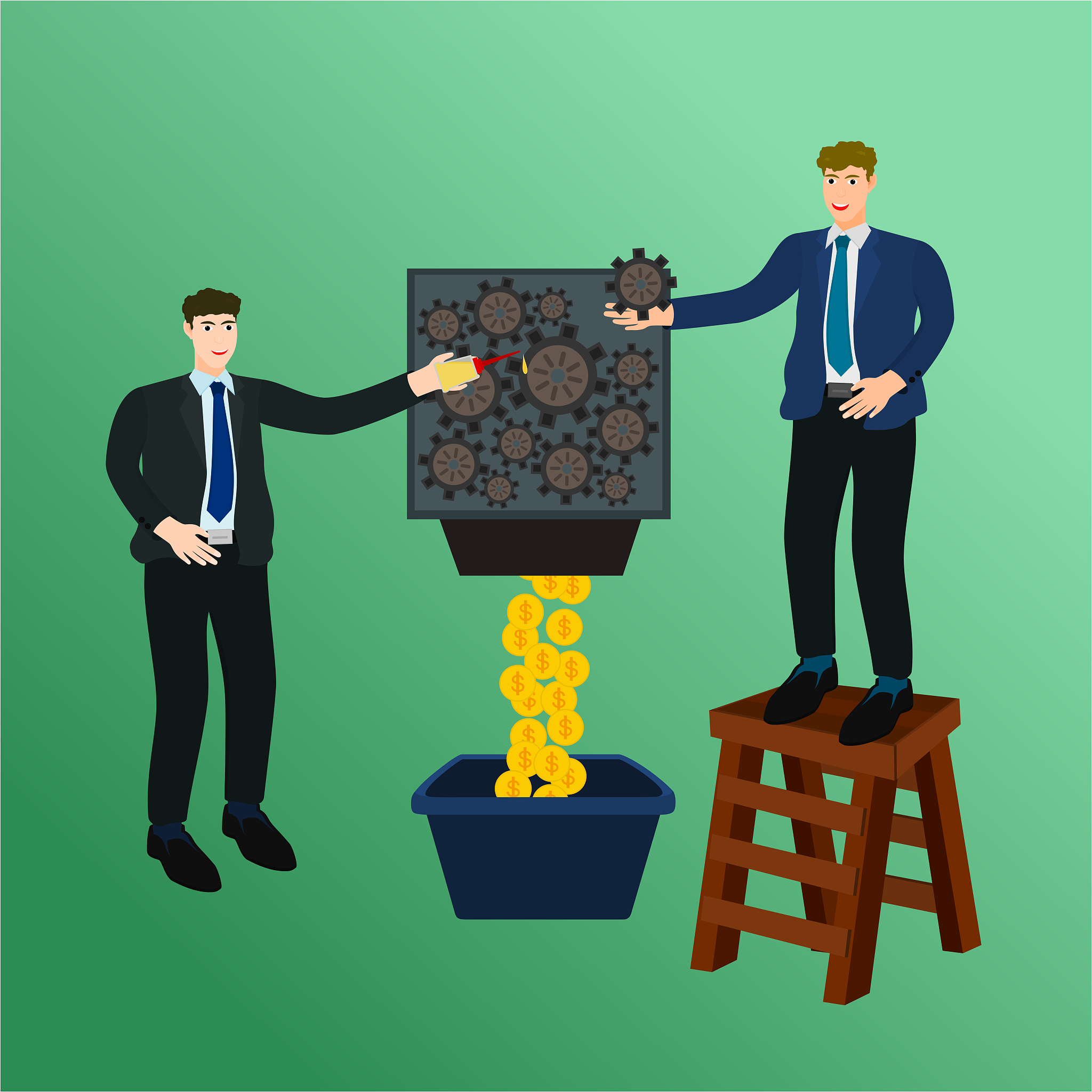 businessman management and repair money gear machine