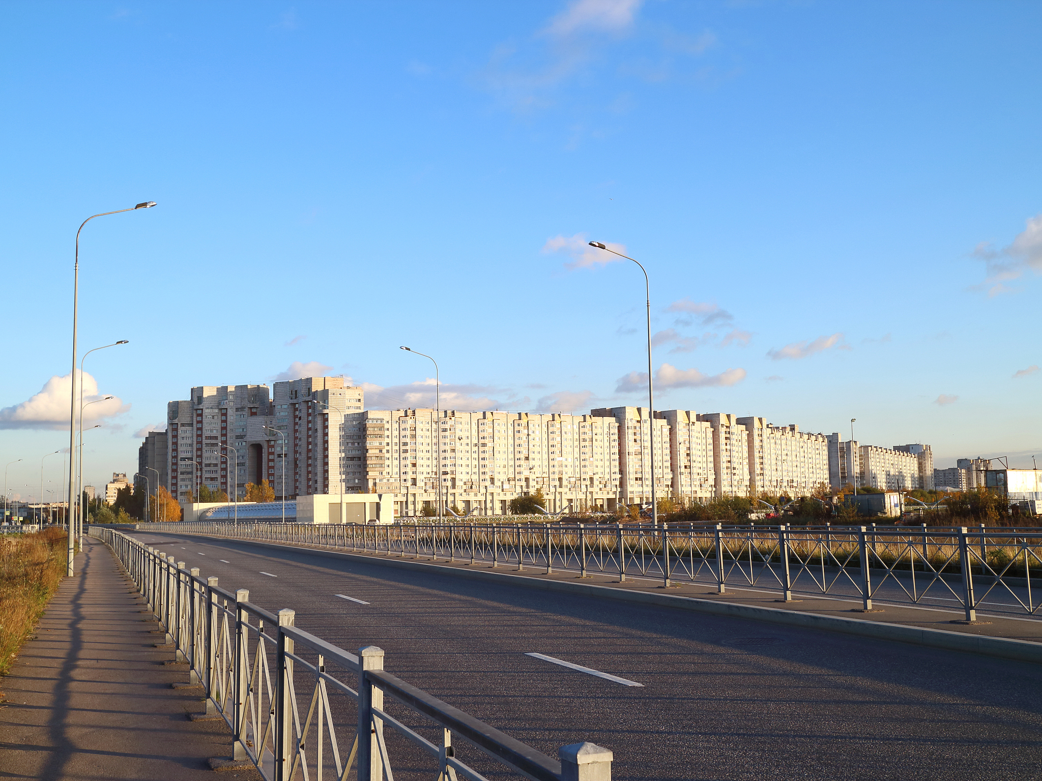 high-speed highway of the city at sunset