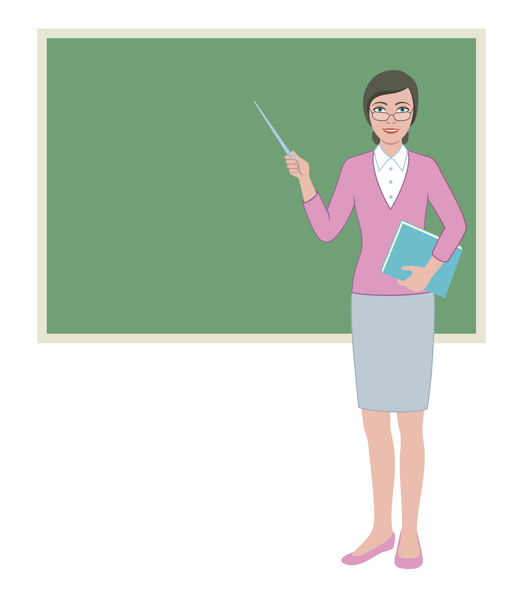female teacher with a pointer at blackboard