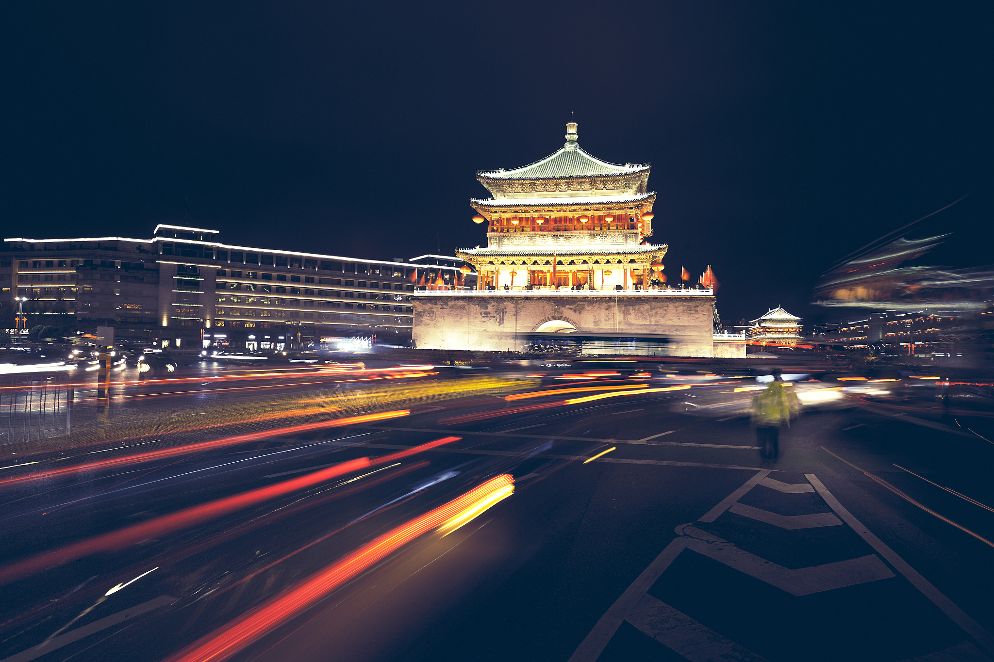 xian bell tower at night, china.