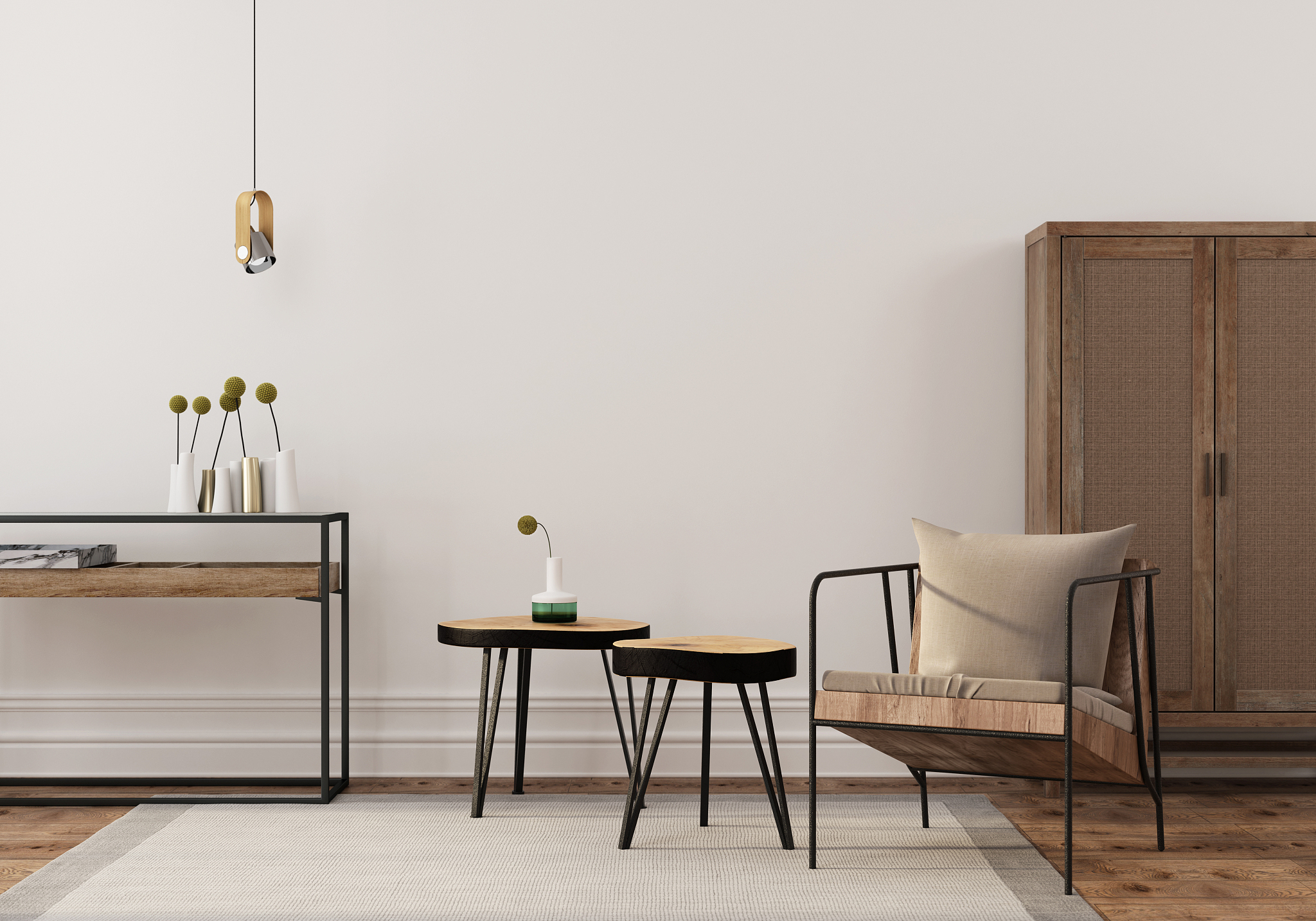 interior of living room with wooden furniture