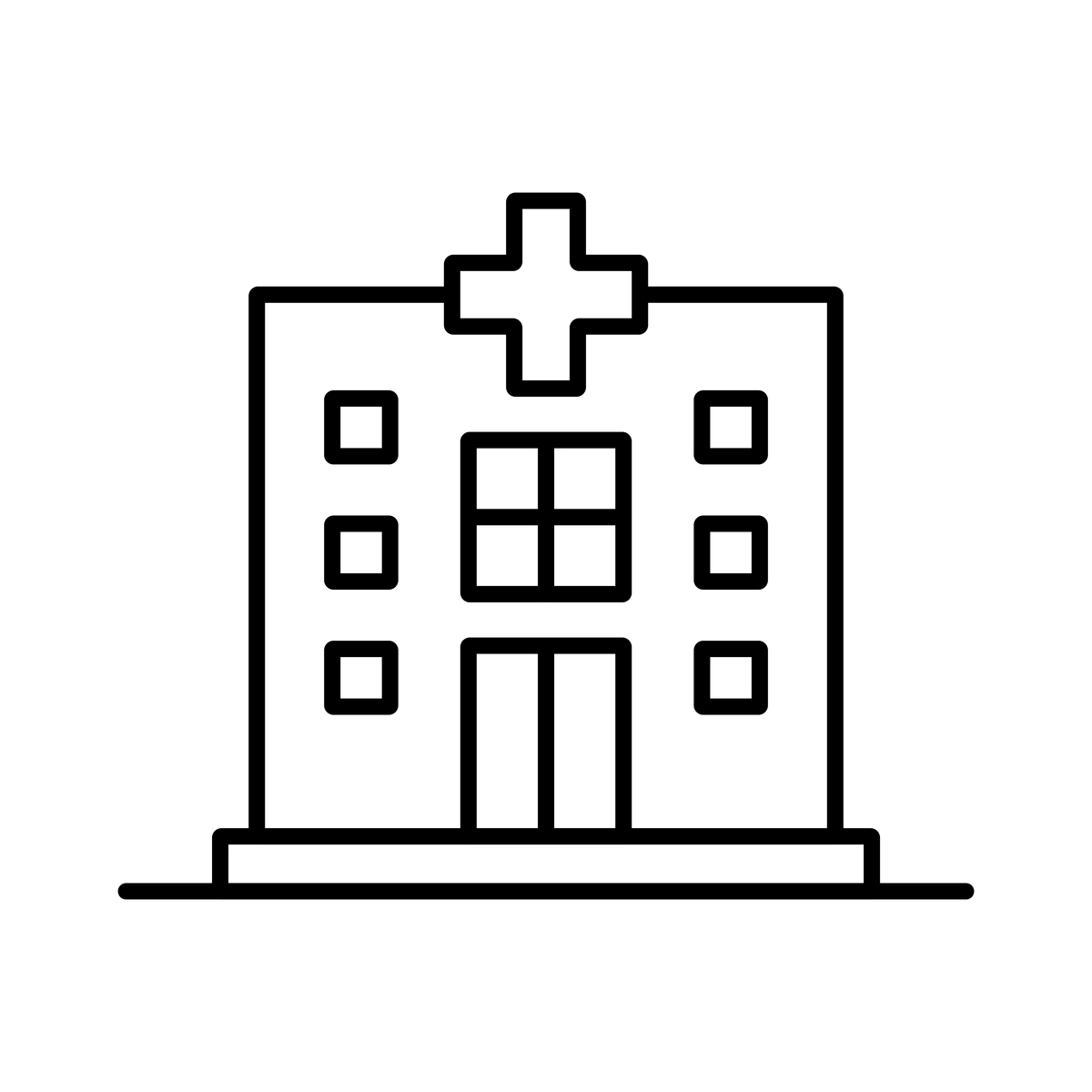 医疗中心医院图标,医疗诊所建筑线条符号,紧急设施