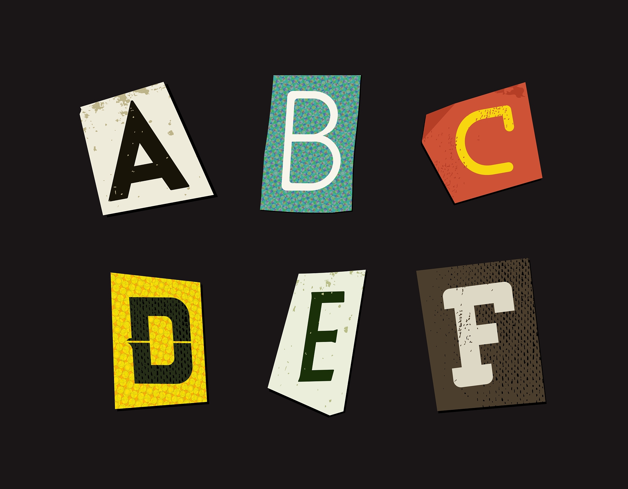 colorful newspaper cut letters set