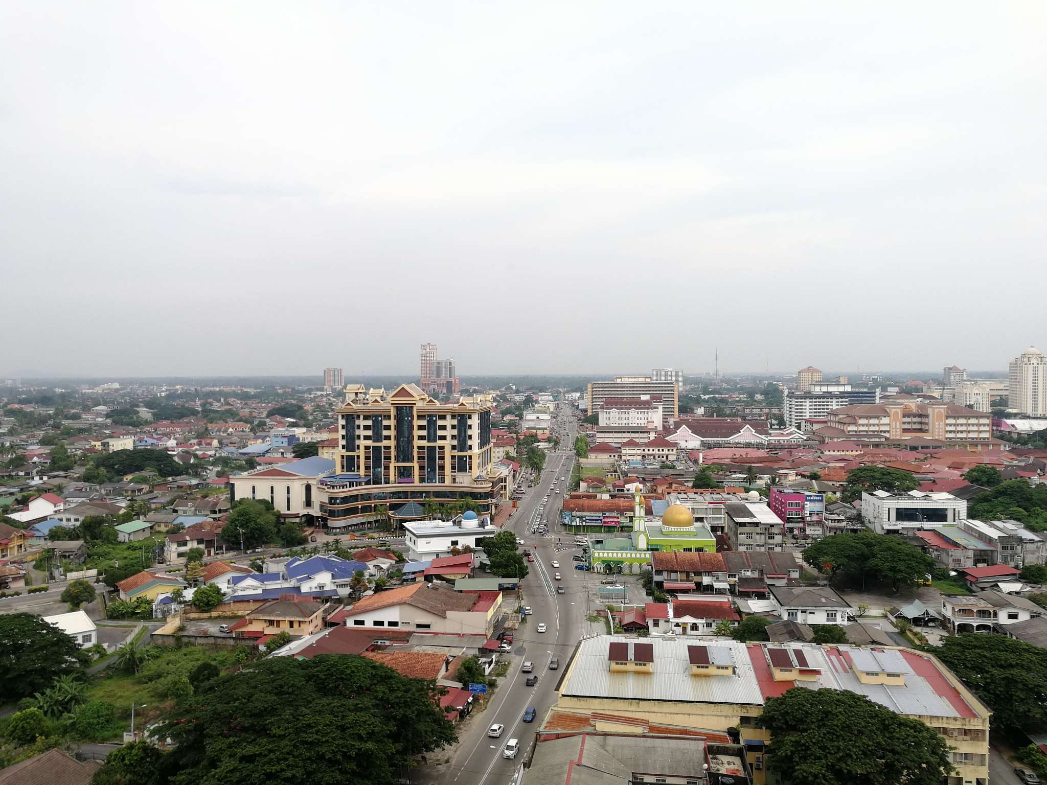 high angle view of buildings against sky