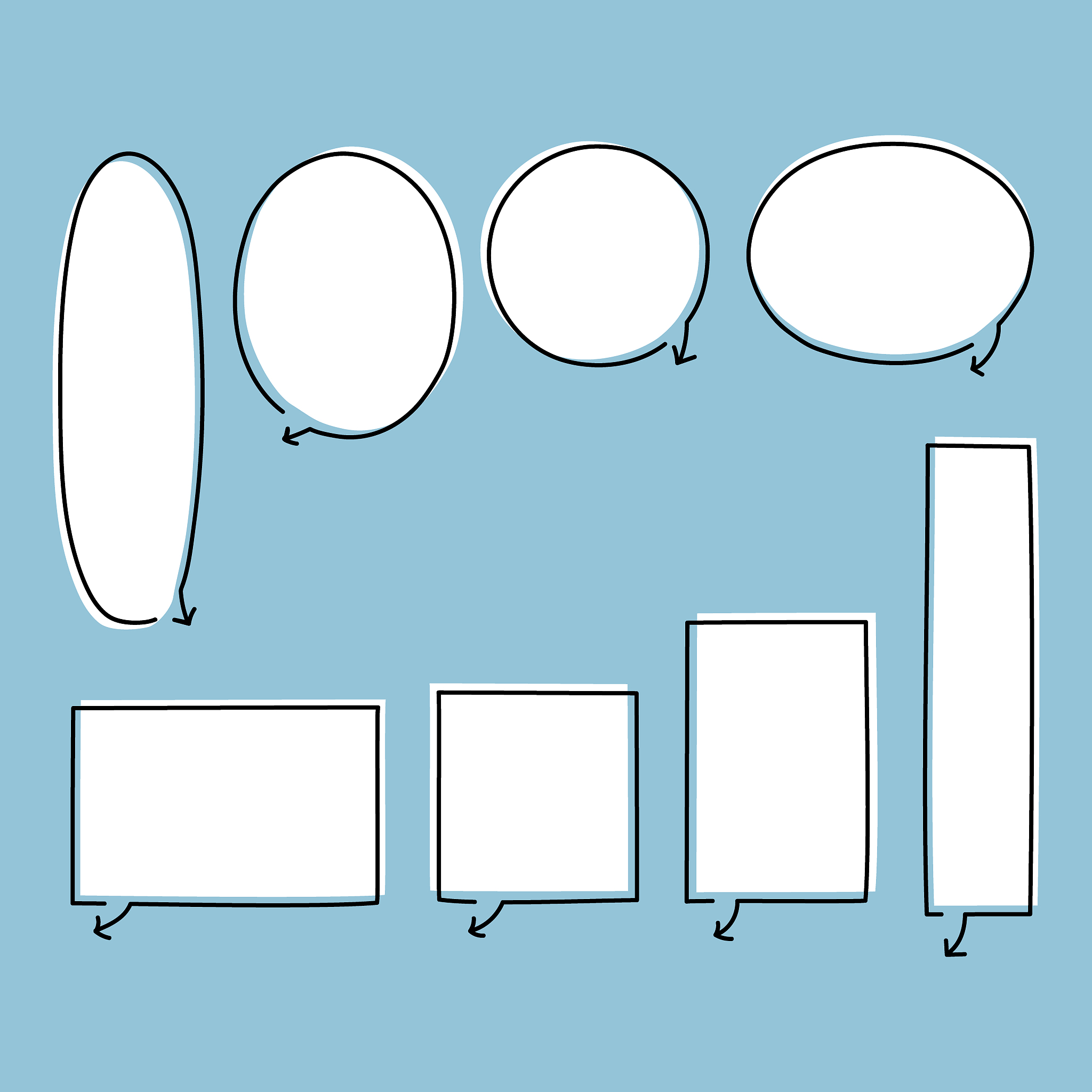 collection set of hand drawn speech bubble balloon with arrow po