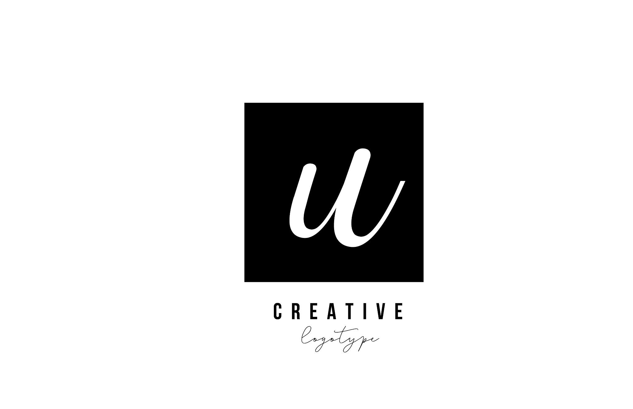 u simple black and white square alphabet letter