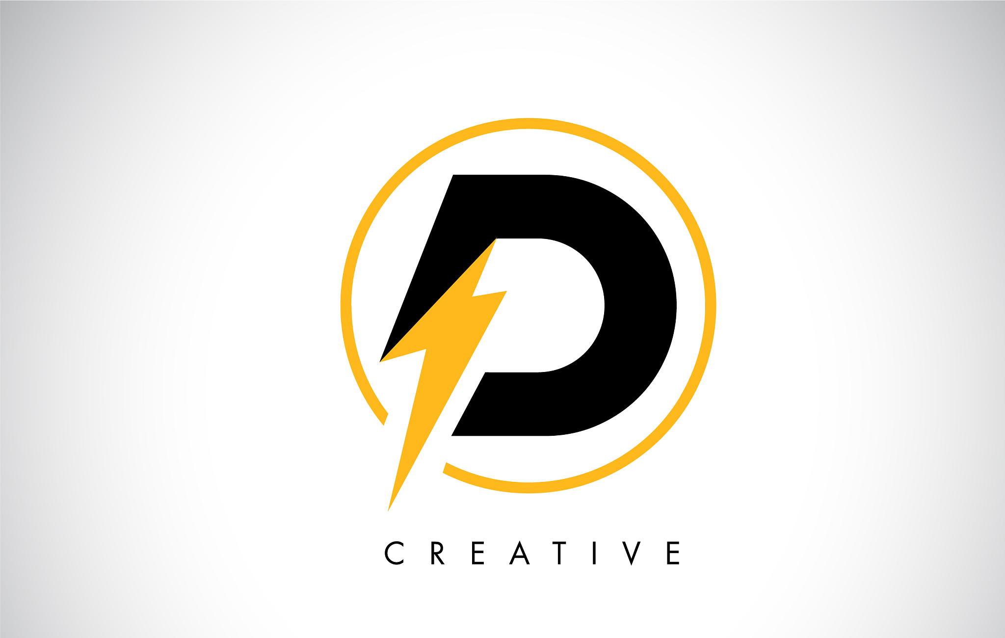 d letter logo design with lighting thunder bolt