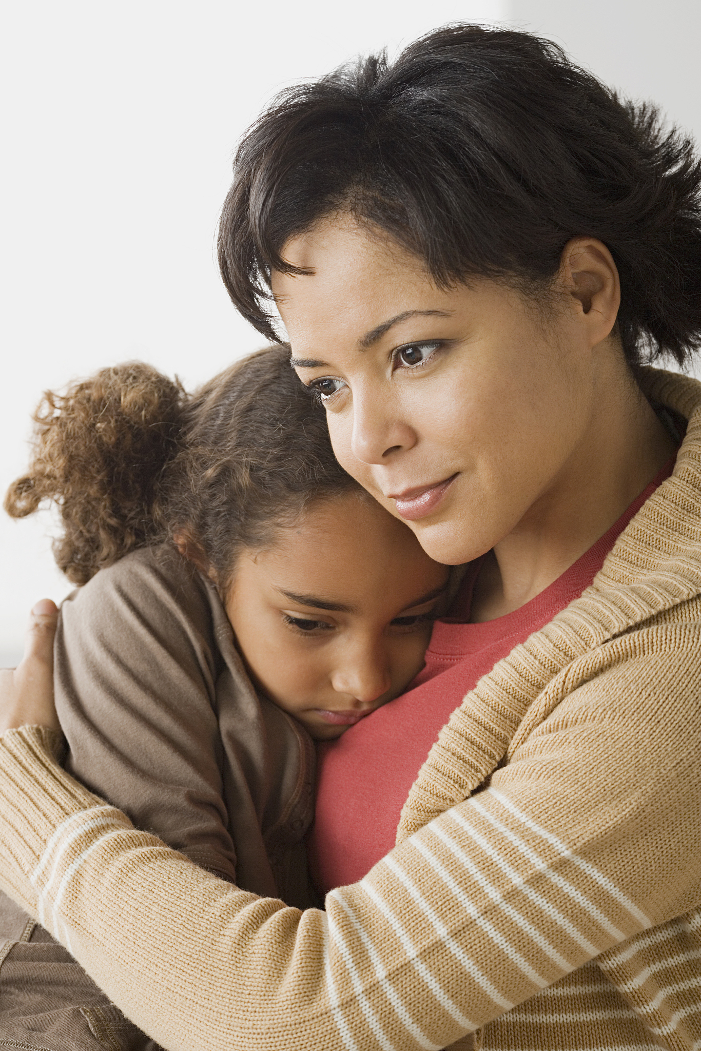 usa, california, los angeles, teacher comforting girl (6-7)