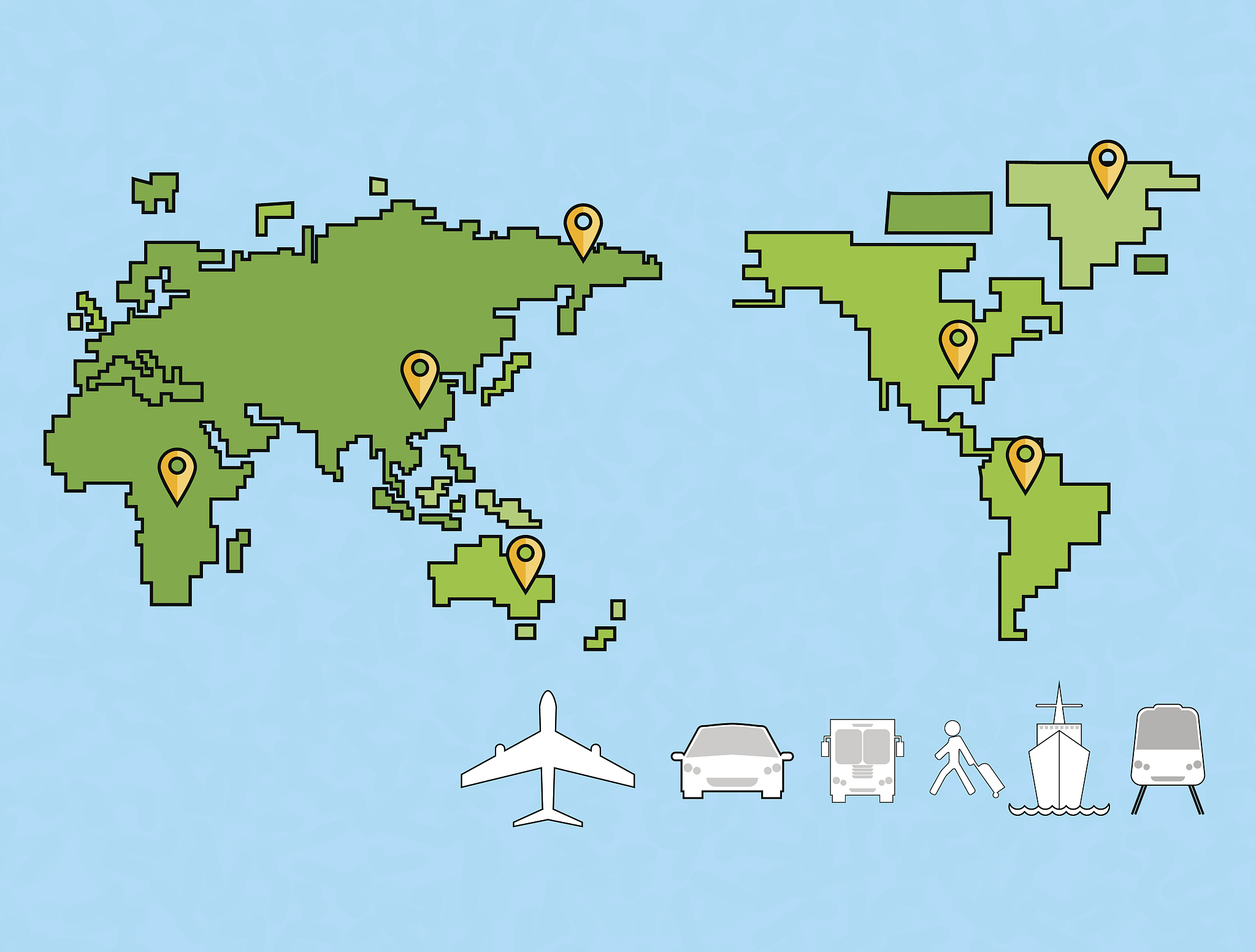 around the world travelling by plane, flat icon modern