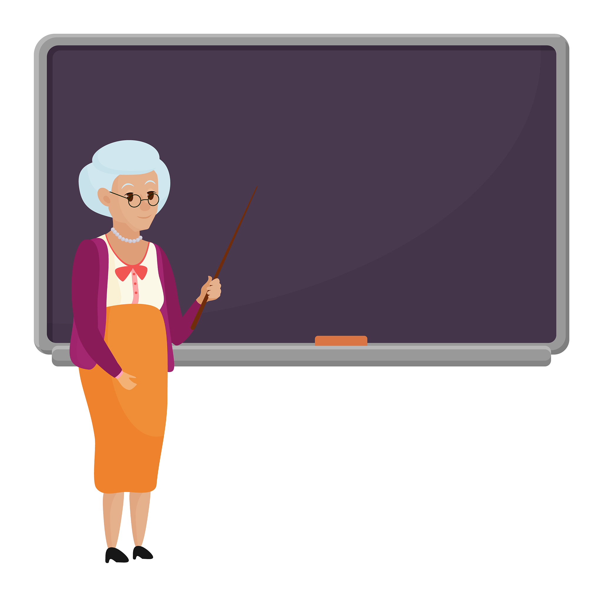 cartoon old female teacher standing in front of