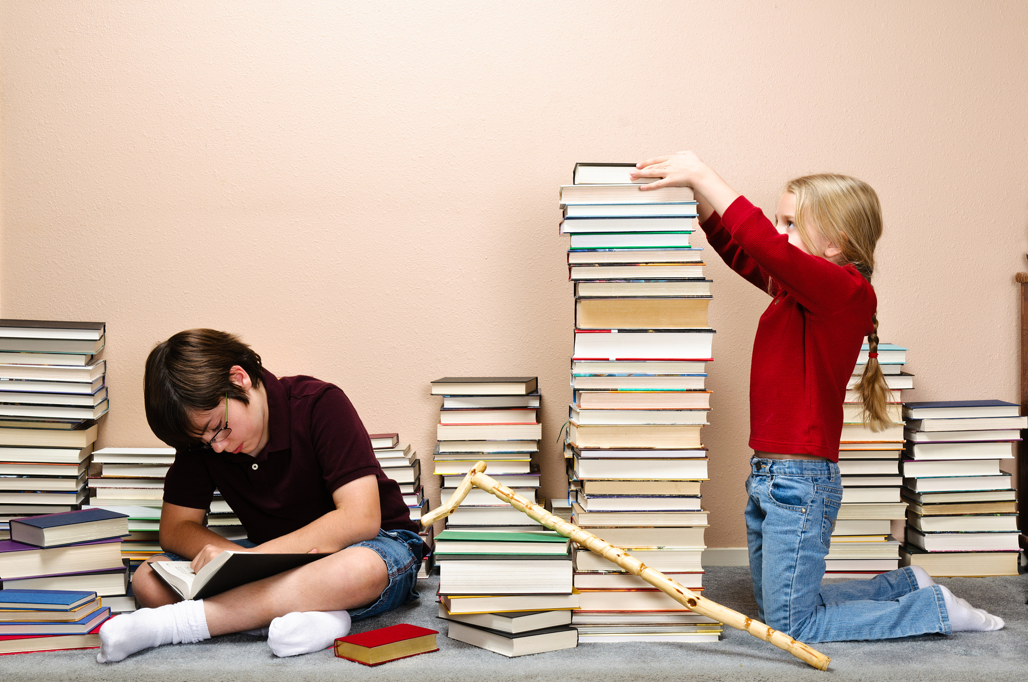 boy and sister with books